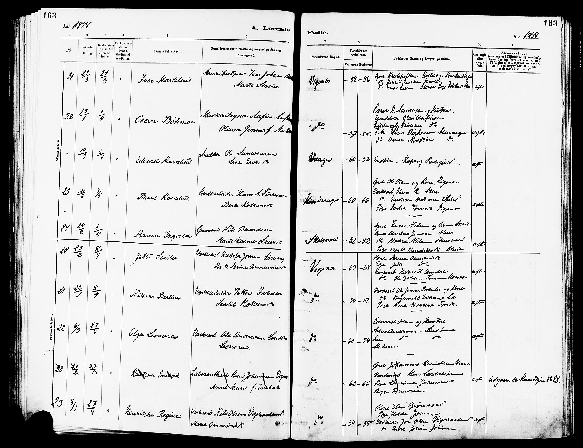 Avaldsnes sokneprestkontor, SAST/A -101851/H/Ha/Haa/L0014: Parish register (official) no. A 14, 1880-1889, p. 163