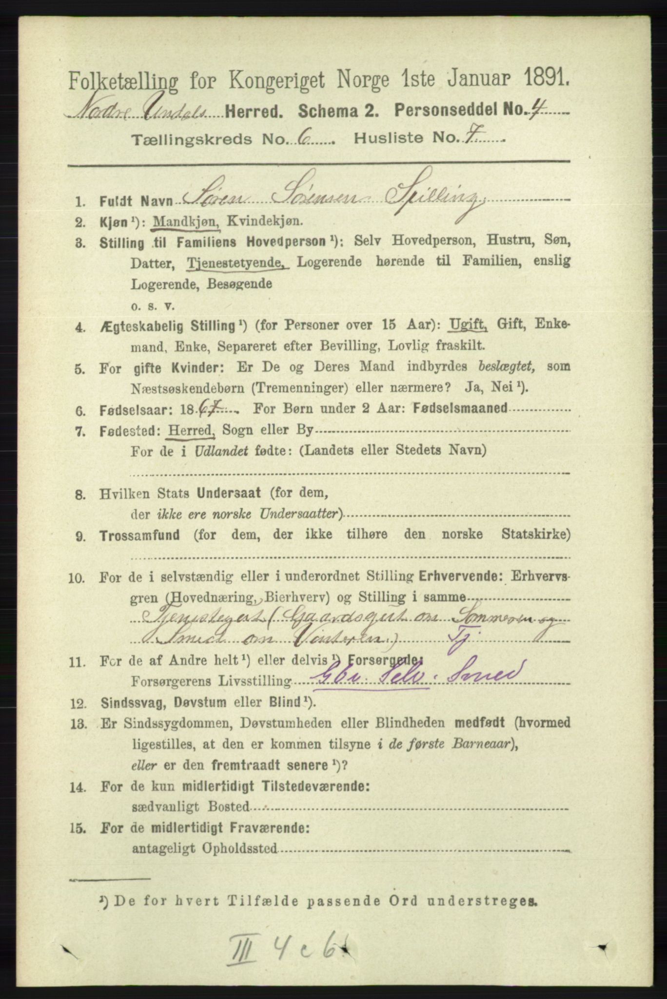 RA, 1891 census for 1028 Nord-Audnedal, 1891, p. 1543