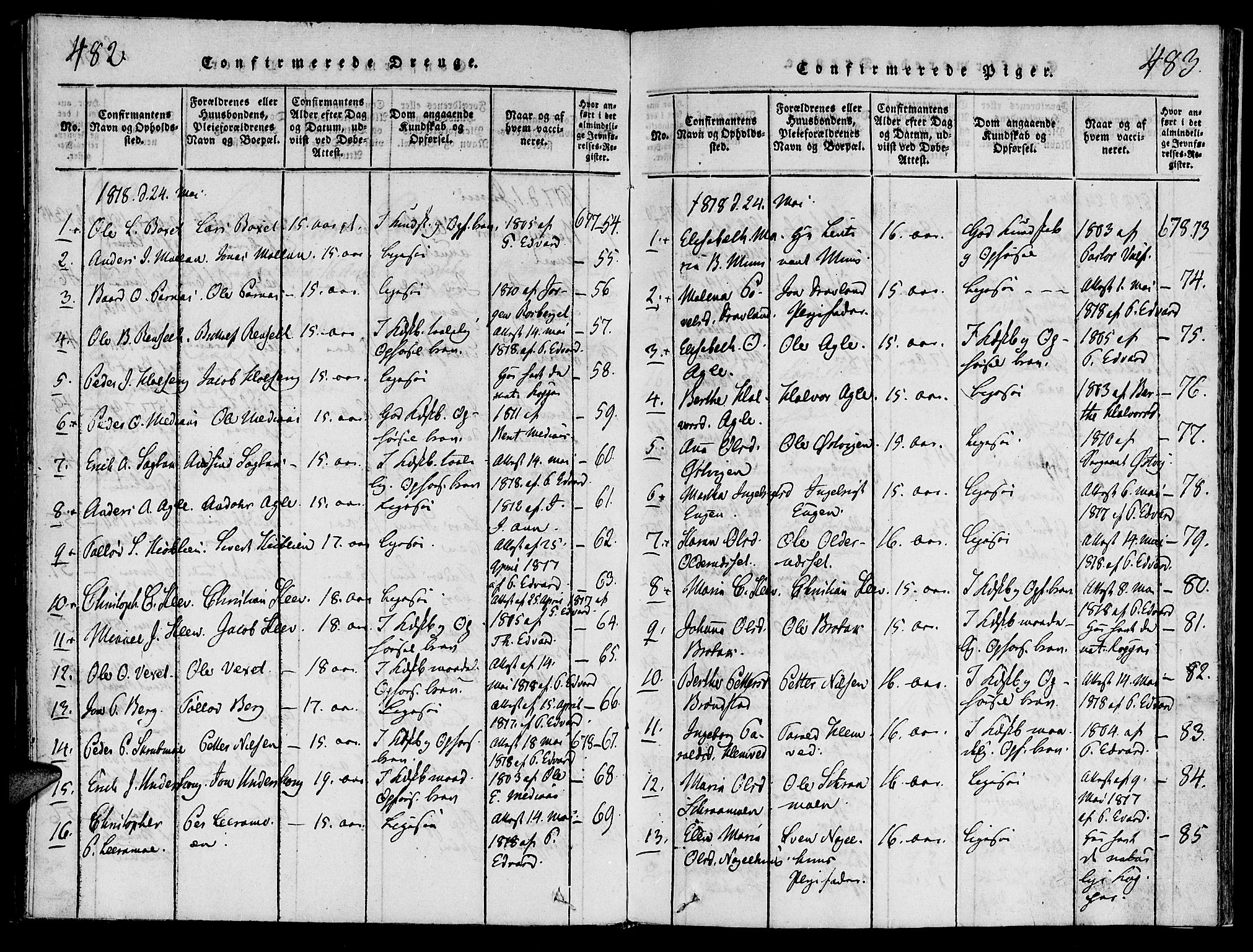 Ministerialprotokoller, klokkerbøker og fødselsregistre - Nord-Trøndelag, SAT/A-1458/749/L0479: Parish register (copy) no. 749C01, 1817-1829, p. 482-483