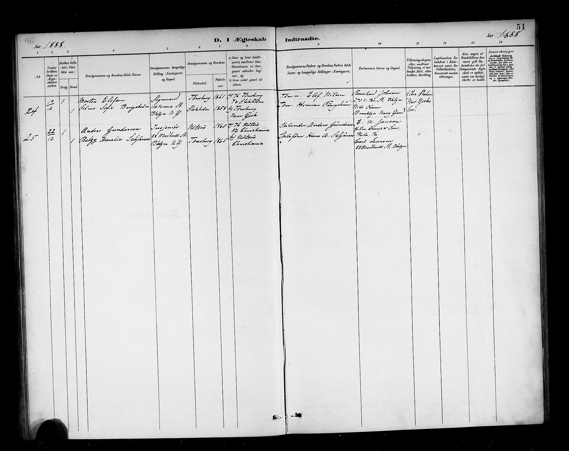 Den norske sjømannsmisjon i utlandet/New York, SAB/SAB/PA-0110/H/Ha/L0003: Parish register (official) no. A 3, 1888-1893, p. 51