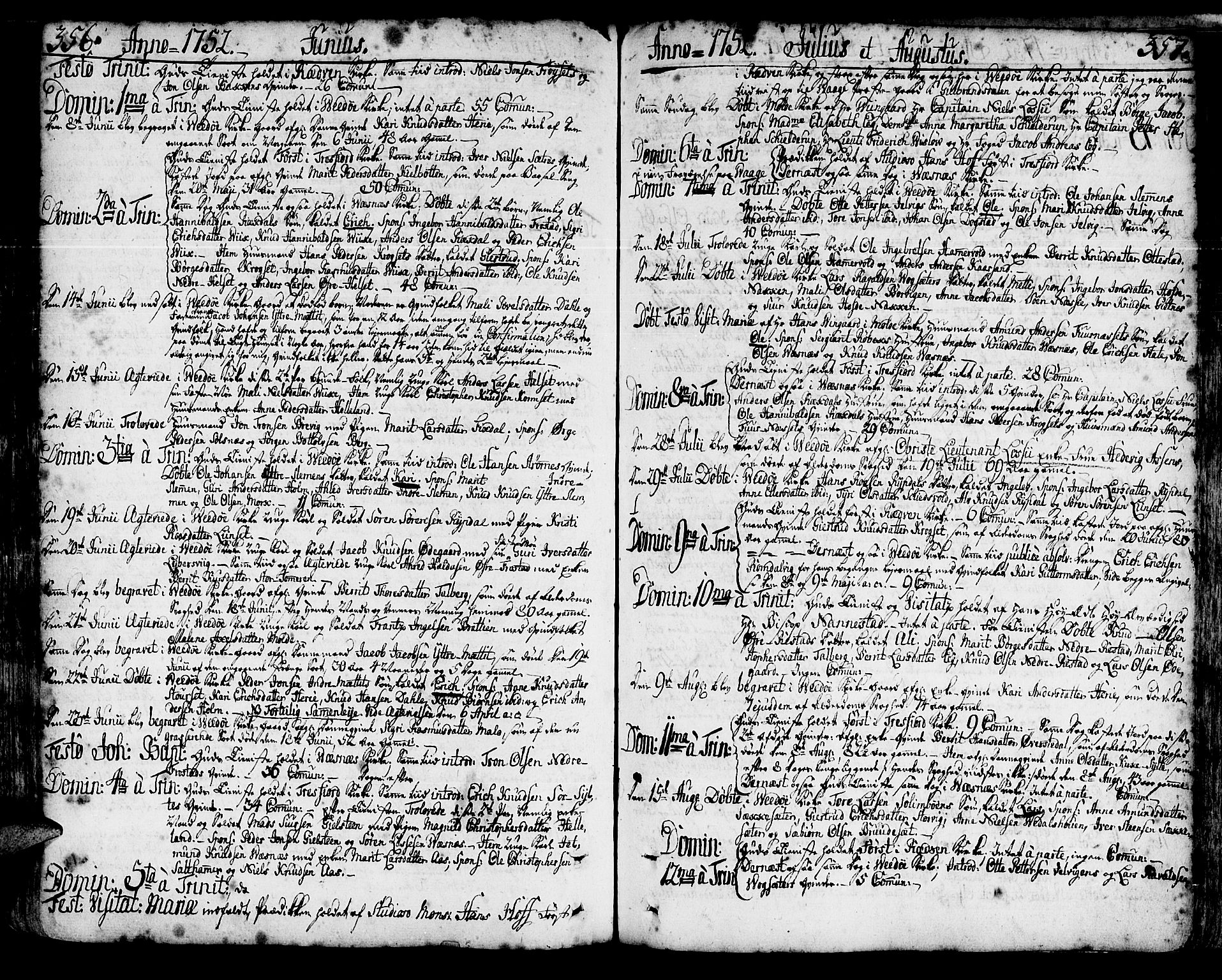 Ministerialprotokoller, klokkerbøker og fødselsregistre - Møre og Romsdal, AV/SAT-A-1454/547/L0599: Parish register (official) no. 547A01, 1721-1764, p. 356-357