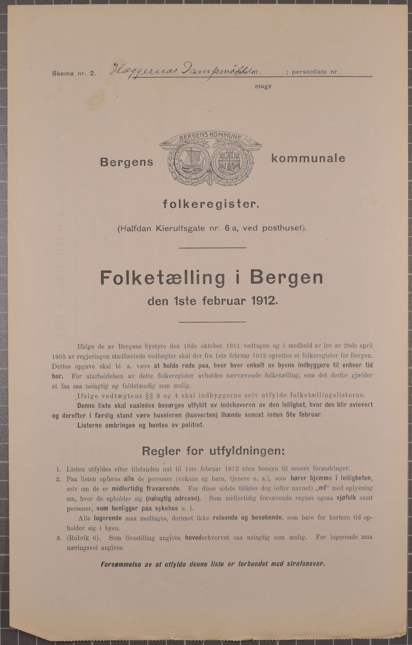 SAB, Municipal Census 1912 for Bergen, 1912, p. 1966