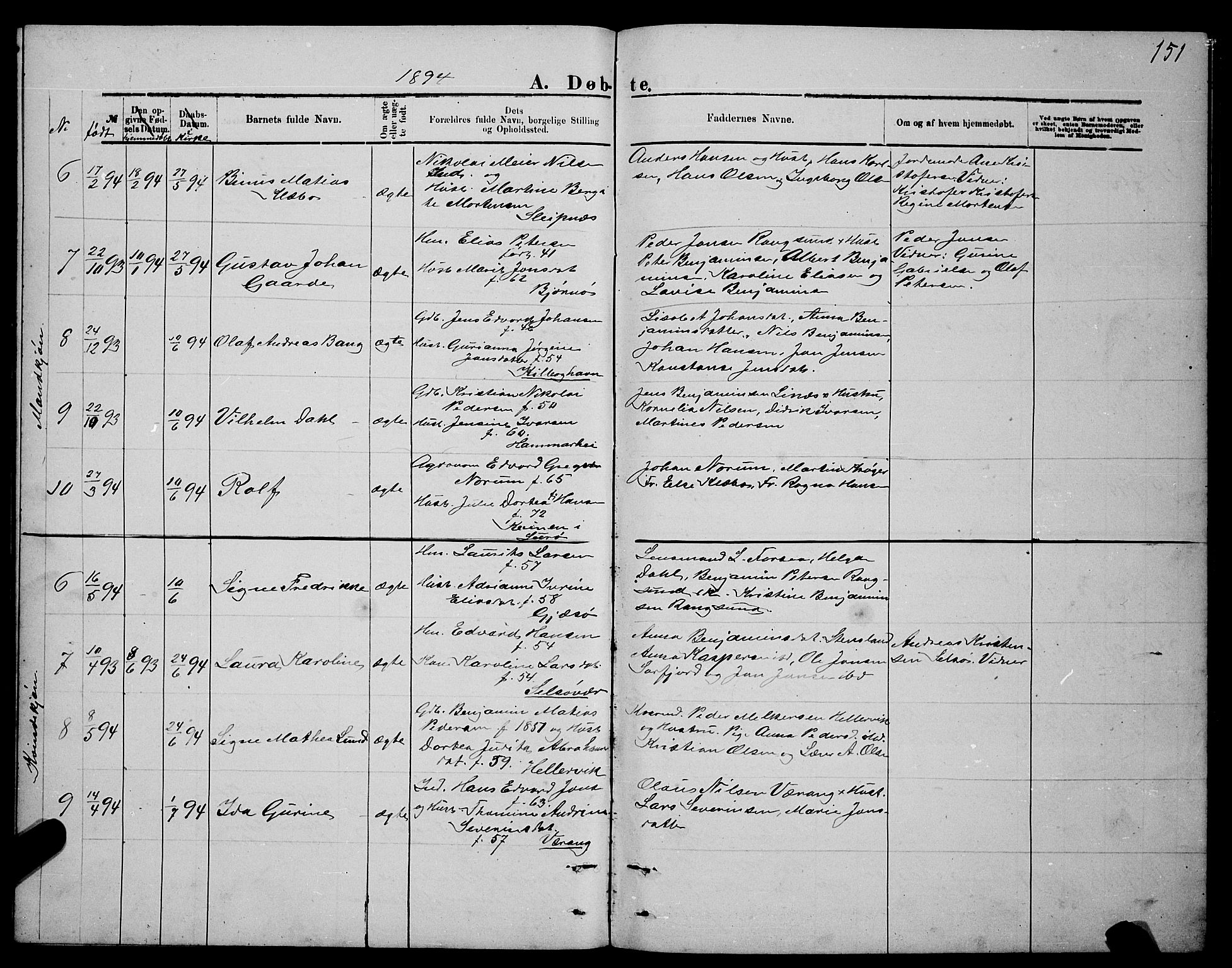 Ministerialprotokoller, klokkerbøker og fødselsregistre - Nordland, AV/SAT-A-1459/841/L0620: Parish register (copy) no. 841C04, 1877-1896, p. 151