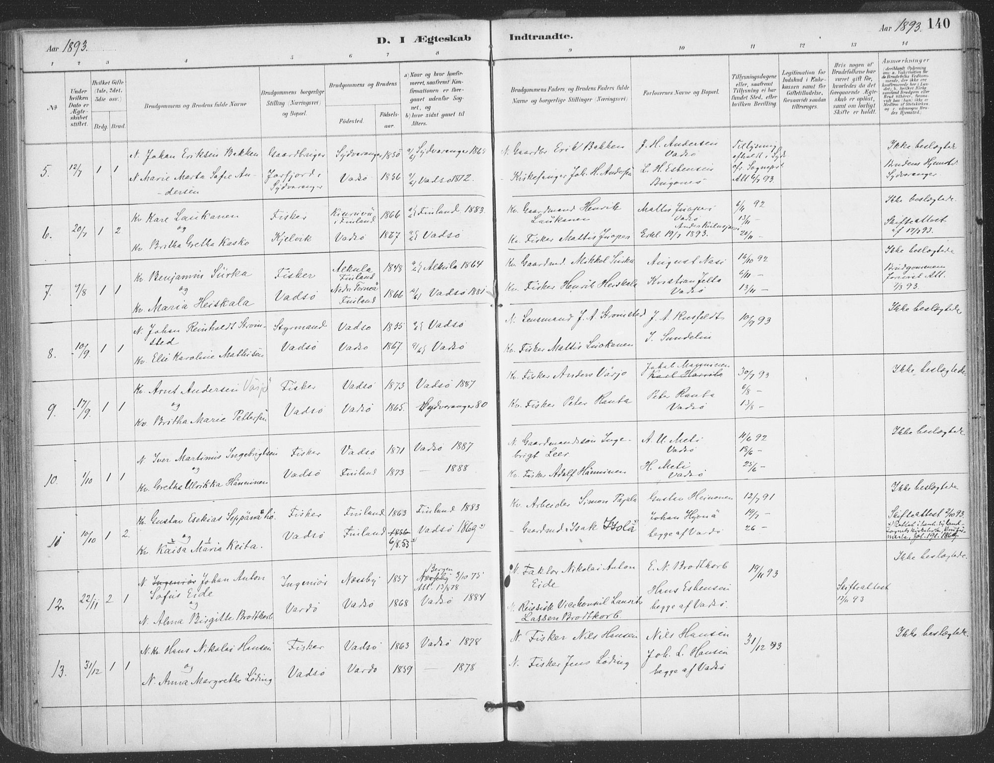 Vadsø sokneprestkontor, AV/SATØ-S-1325/H/Ha/L0006kirke: Parish register (official) no. 6, 1885-1895, p. 140