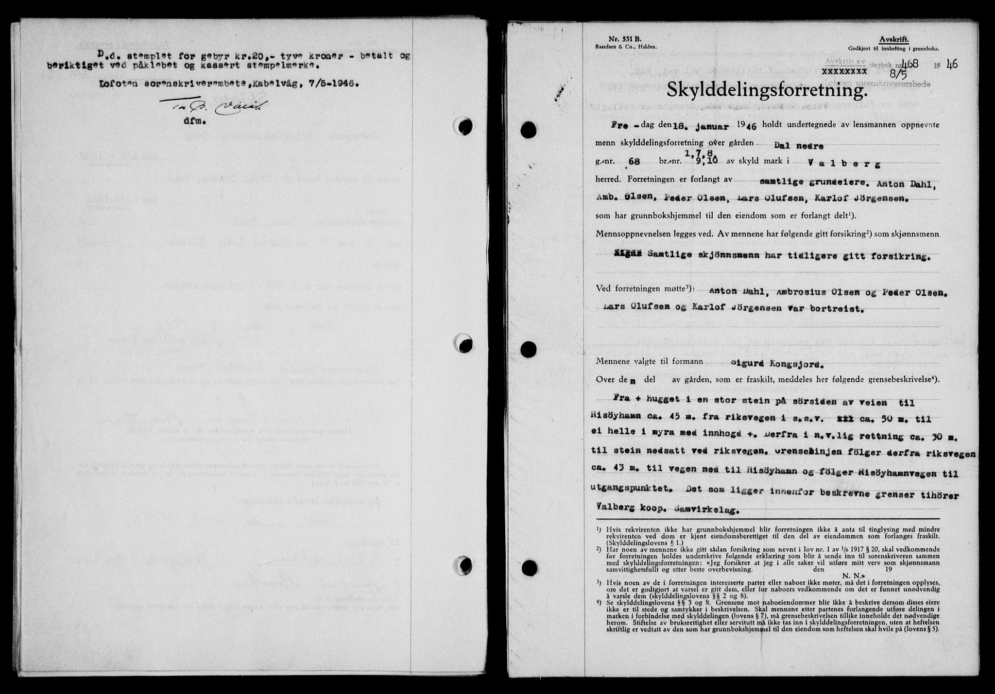 Lofoten sorenskriveri, SAT/A-0017/1/2/2C/L0014a: Mortgage book no. 14a, 1946-1946, Diary no: : 468/1946