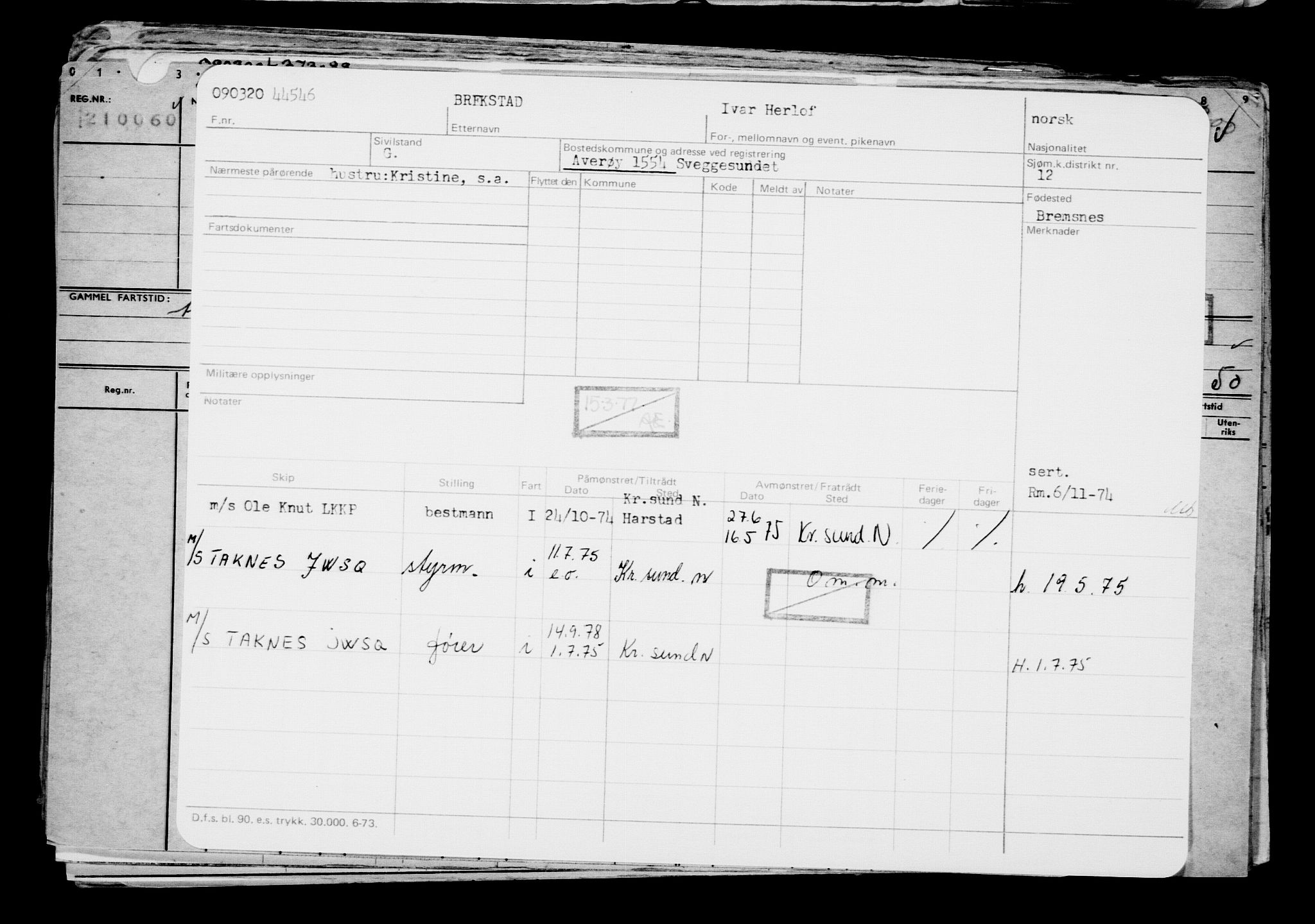 Direktoratet for sjømenn, AV/RA-S-3545/G/Gb/L0178: Hovedkort, 1920, p. 80