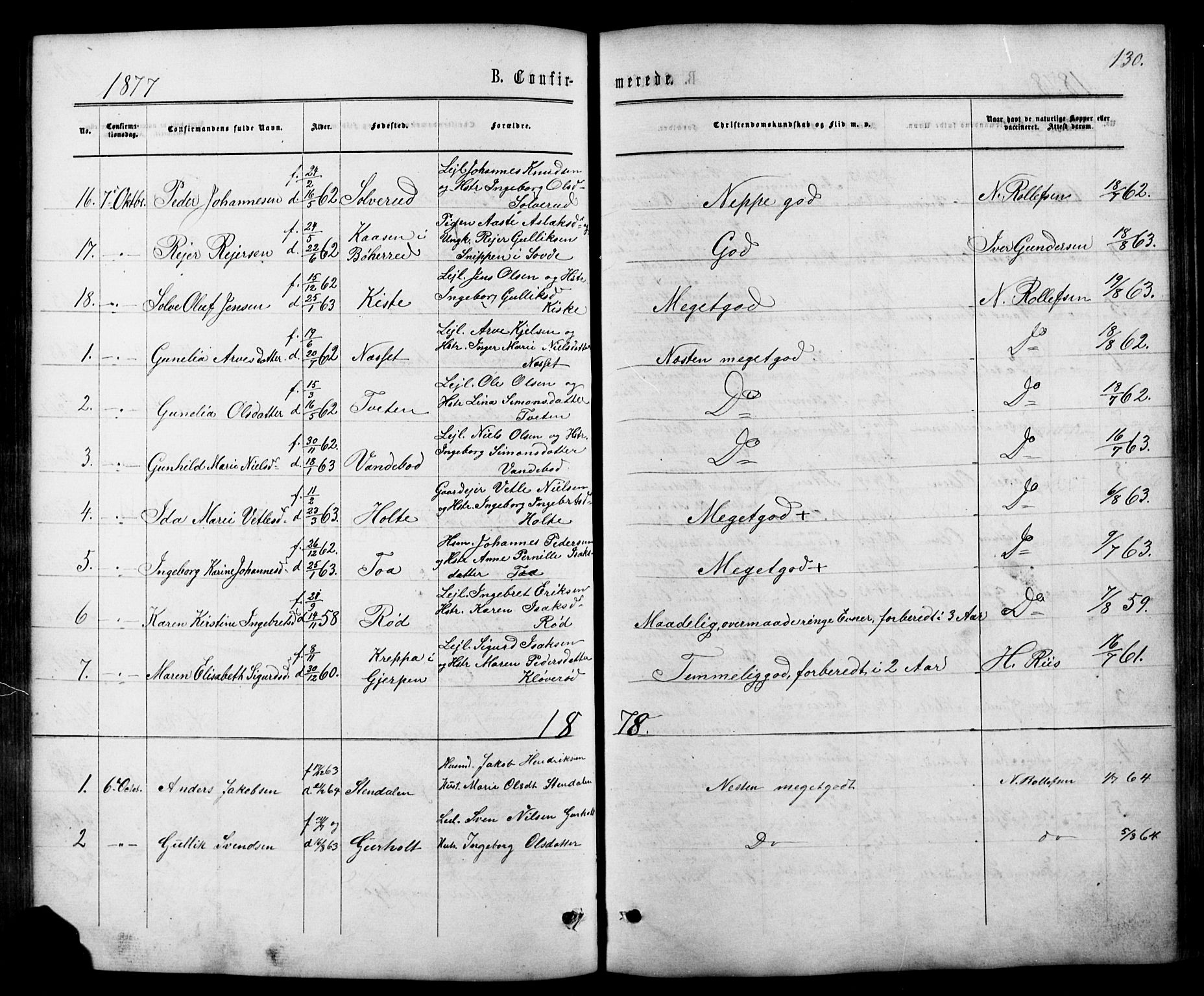 Siljan kirkebøker, SAKO/A-300/G/Ga/L0002: Parish register (copy) no. 2, 1864-1908, p. 130