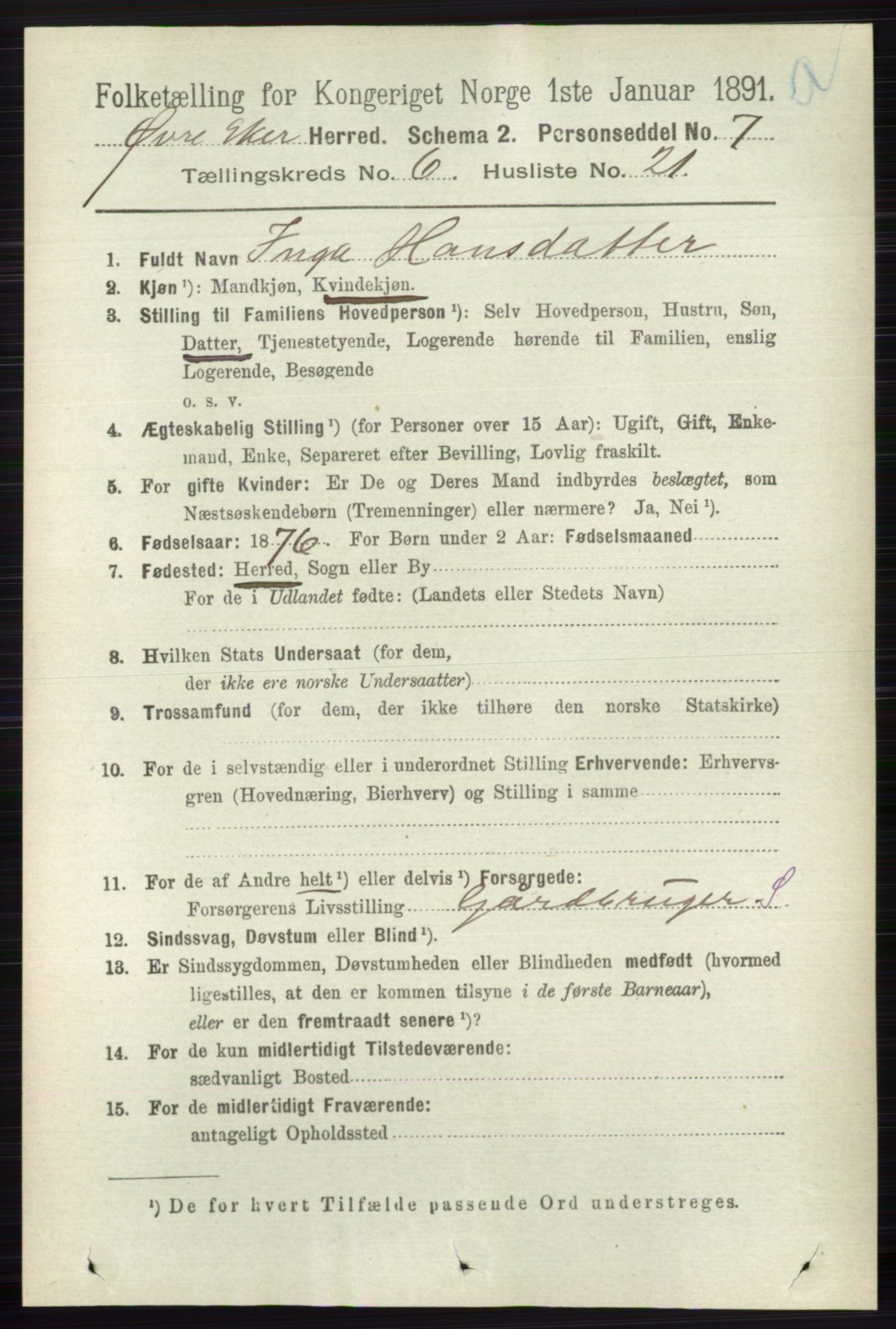 RA, 1891 census for 0624 Øvre Eiker, 1891, p. 2340