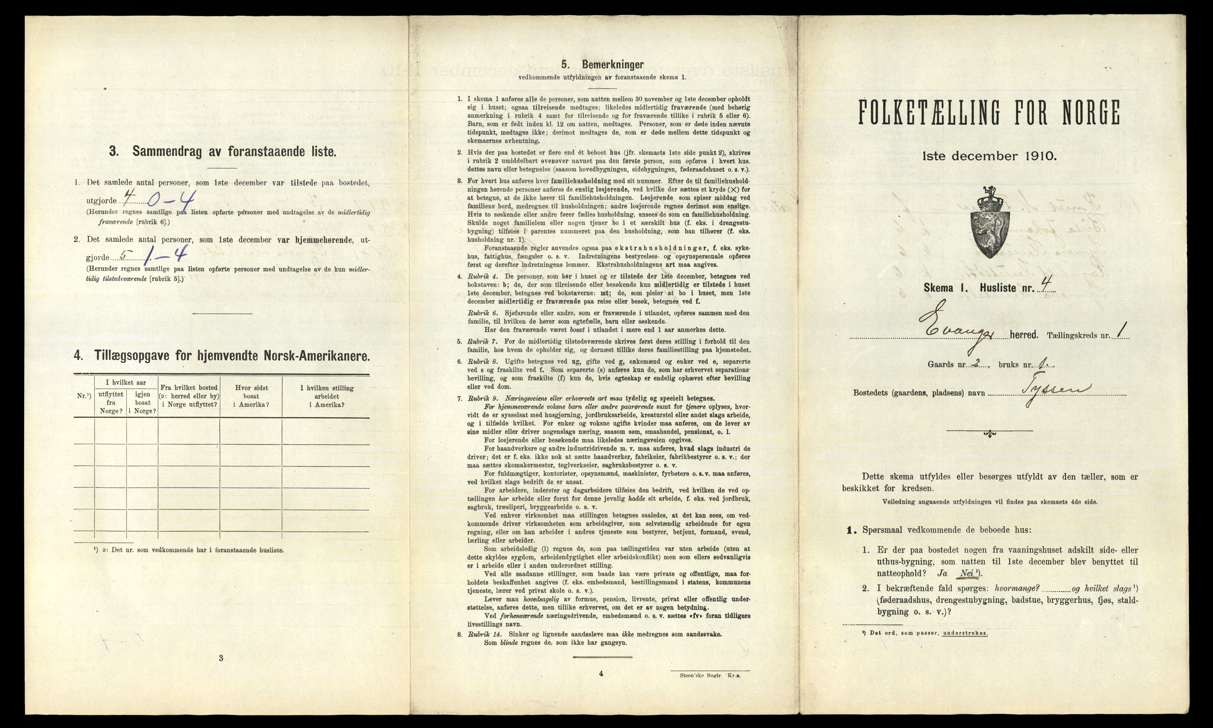 RA, 1910 census for Evanger, 1910, p. 57