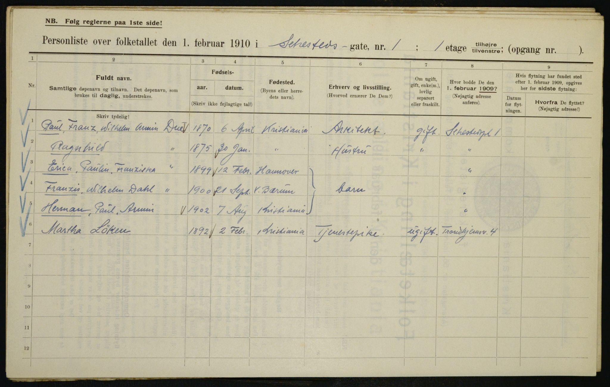 OBA, Municipal Census 1910 for Kristiania, 1910, p. 89540