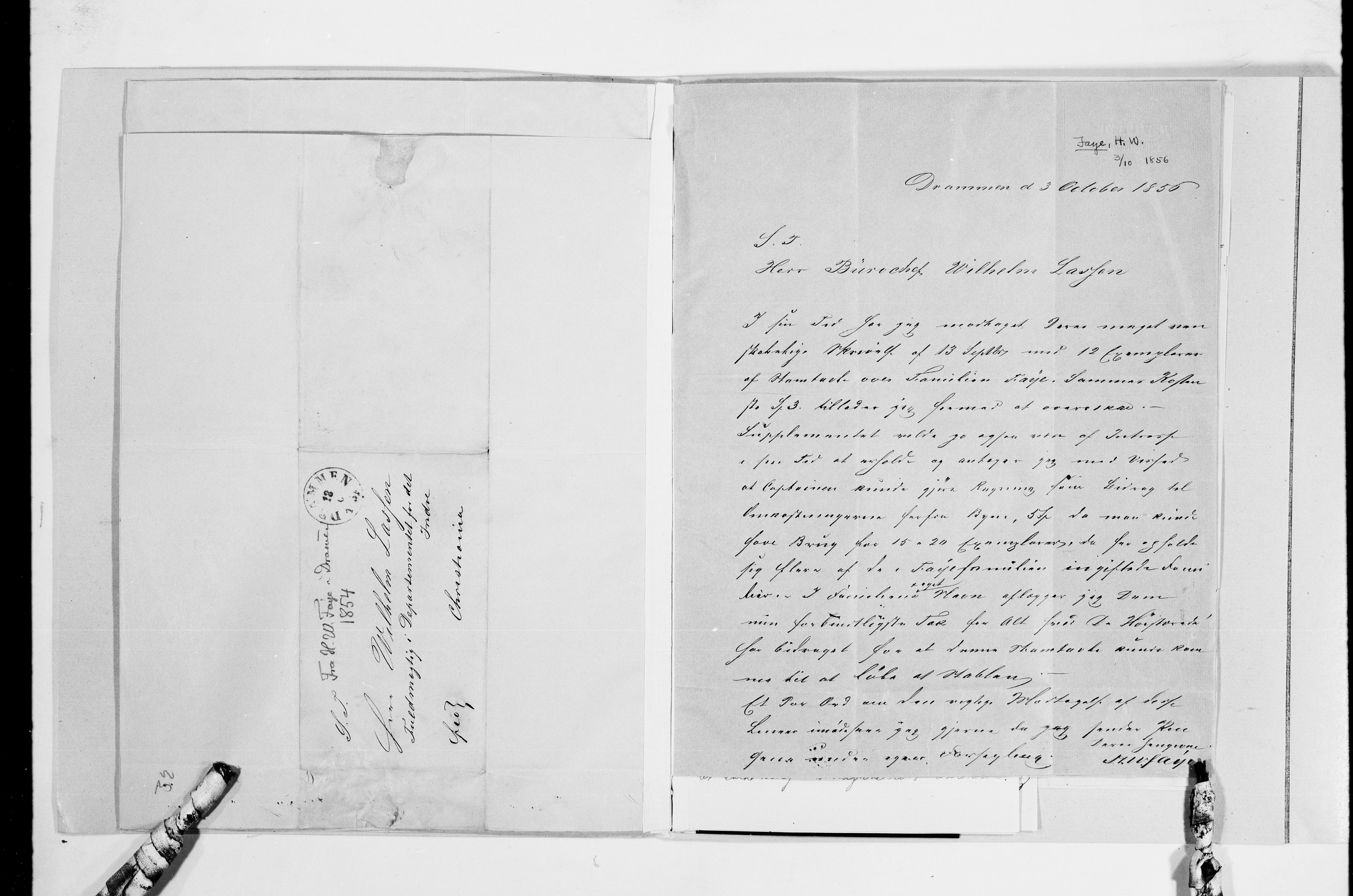 Lassens samlinger, AV/RA-PA-0051/G/L0097: Alfabetisk ordnede brev til Wilhelm Lassen: Fabritius - Grønvold, 1815-1907, p. 38