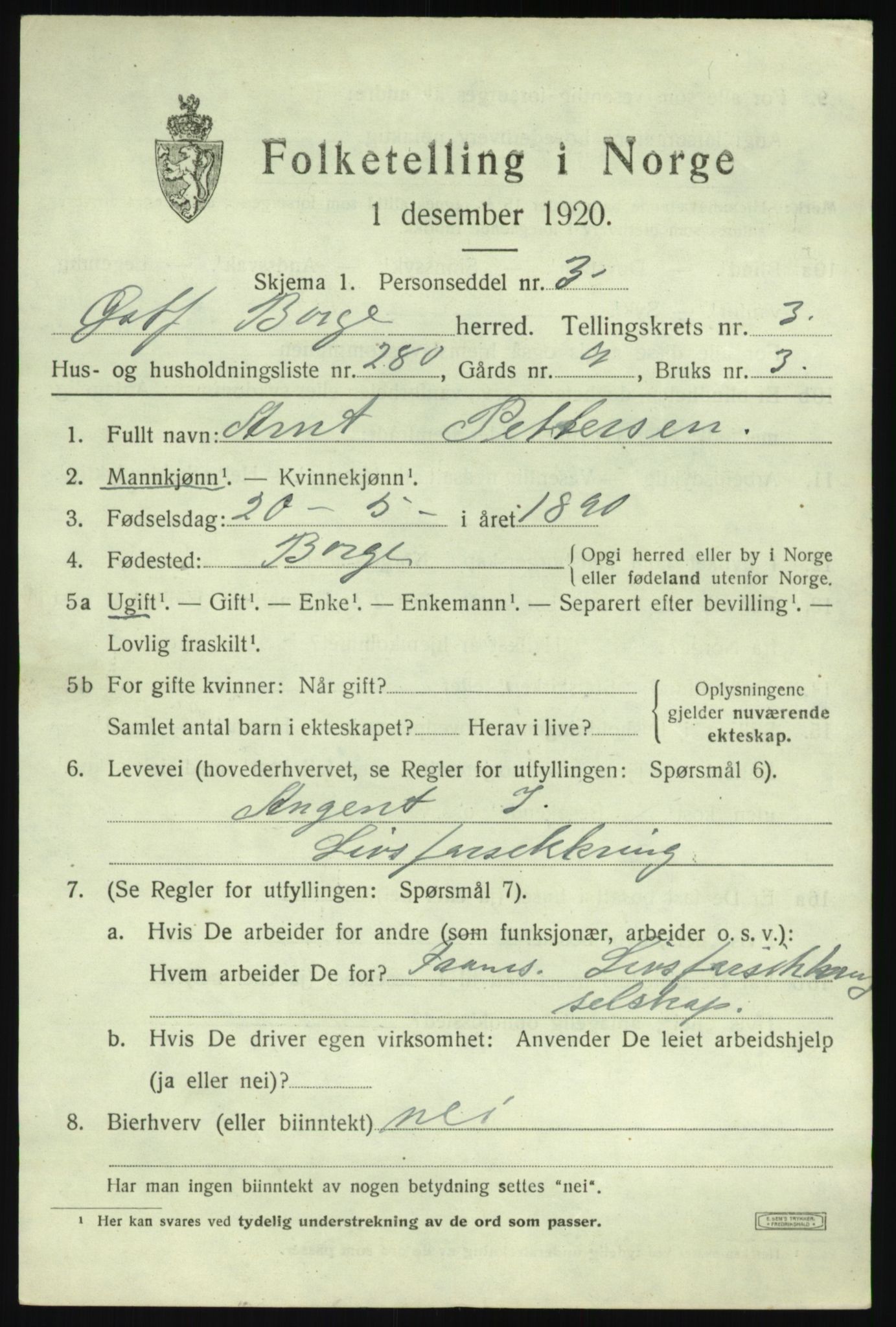 SAO, 1920 census for Borge, 1920, p. 7777