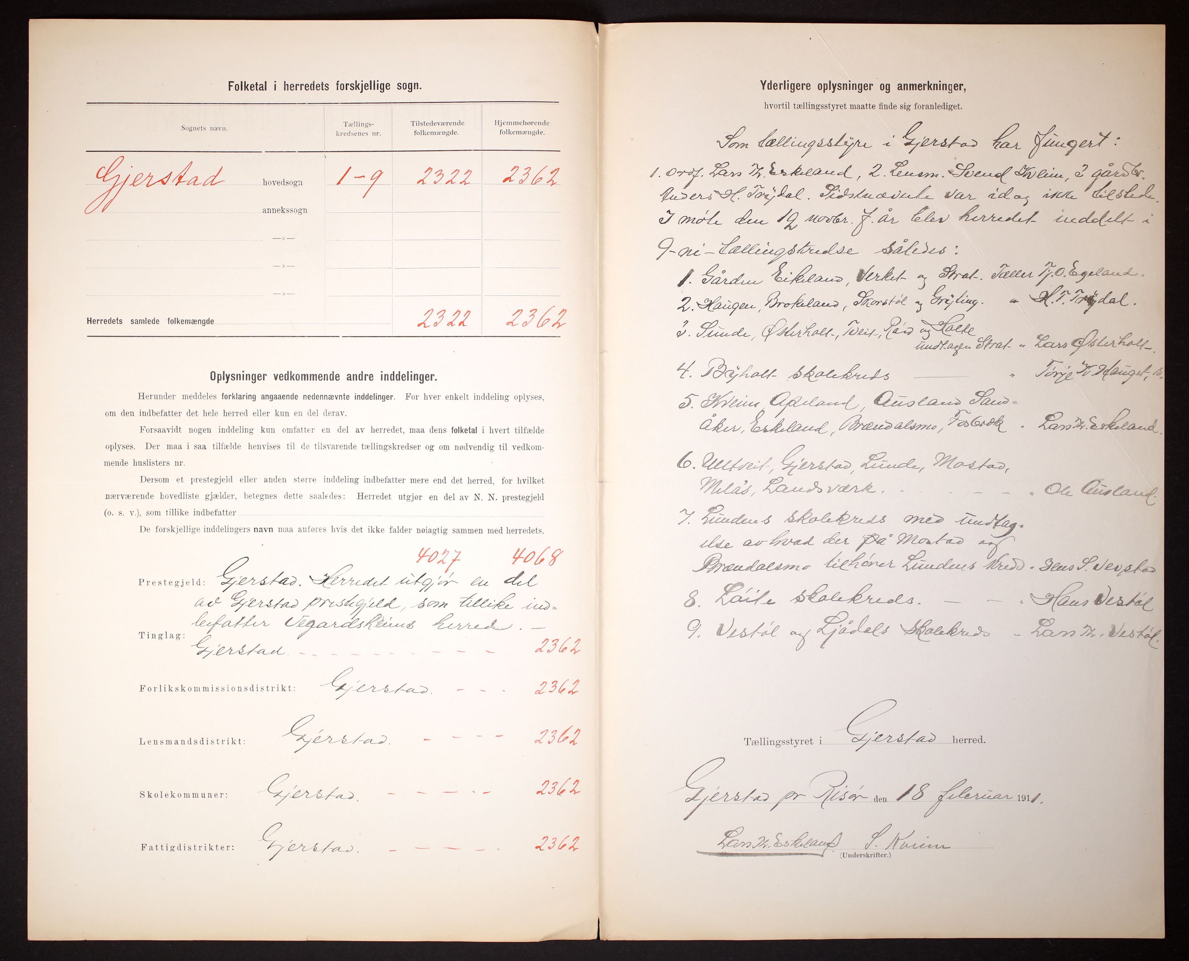 RA, 1910 census for Gjerstad, 1910, p. 5