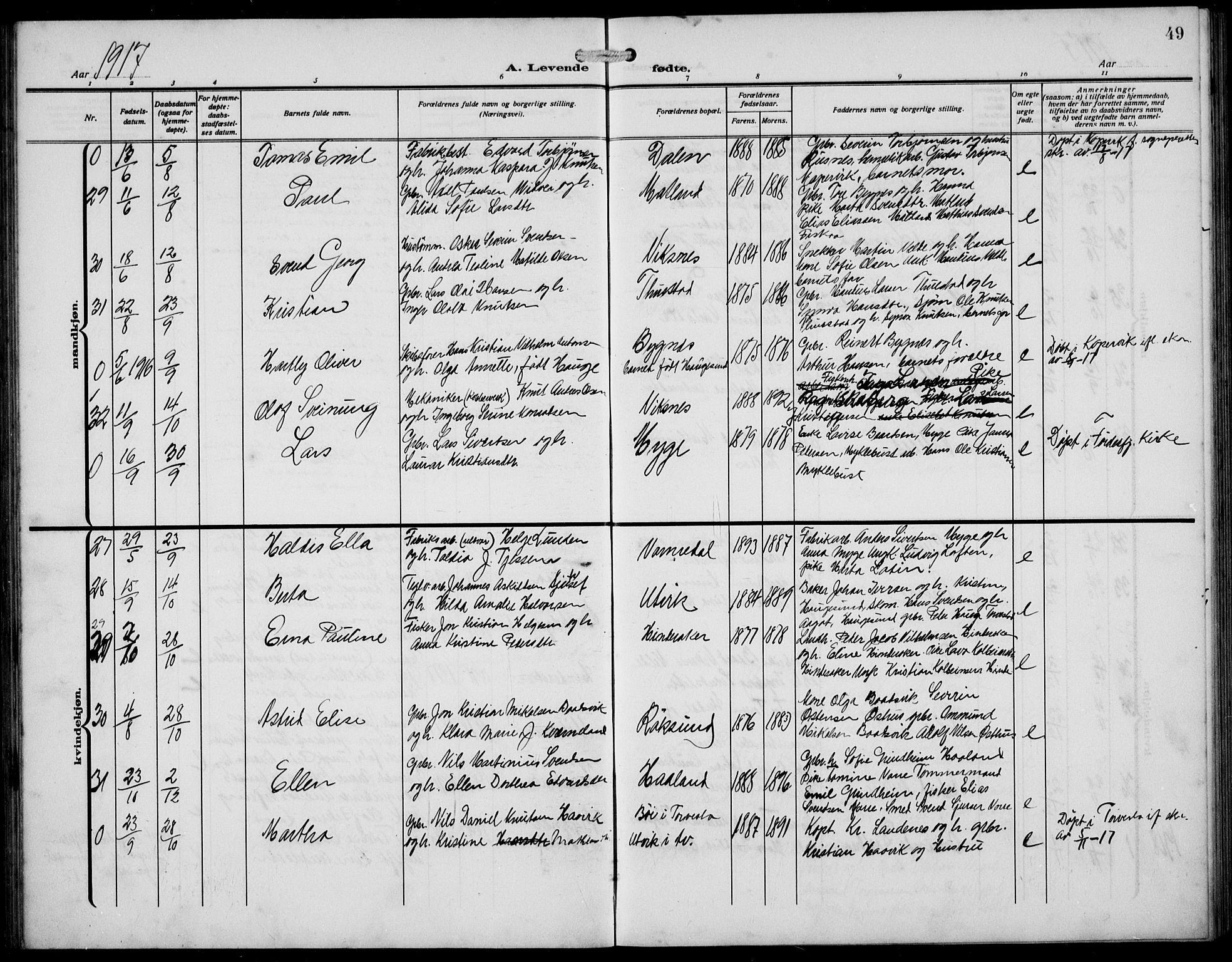 Avaldsnes sokneprestkontor, AV/SAST-A -101851/H/Ha/Hab/L0008: Parish register (copy) no. B 8, 1910-1939, p. 49