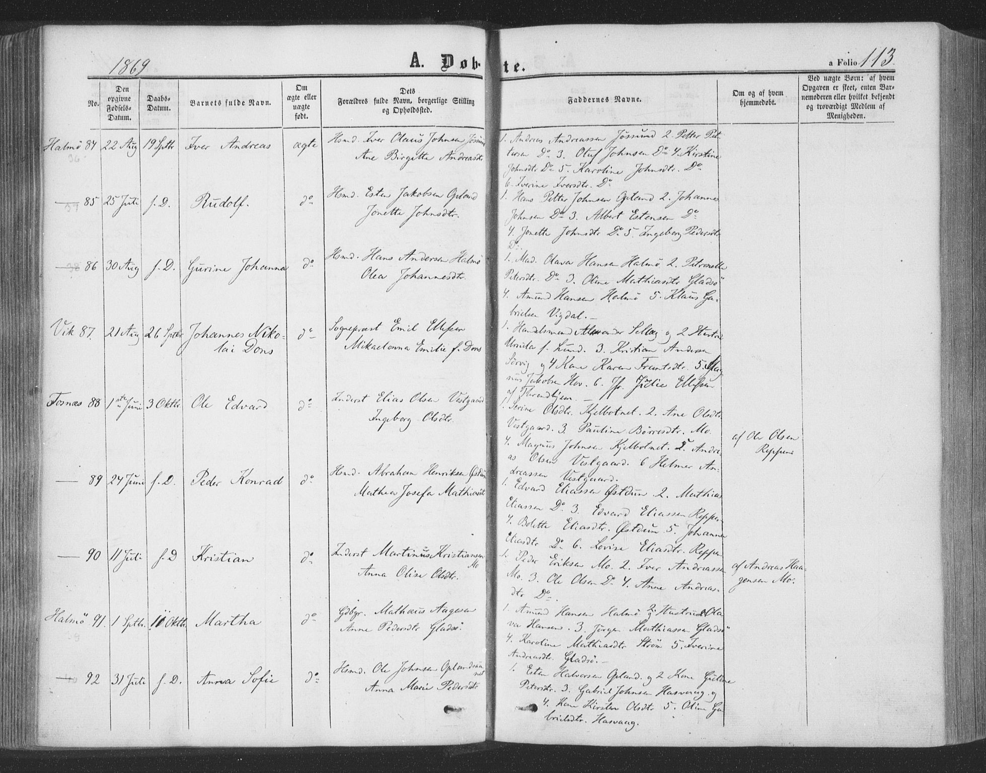 Ministerialprotokoller, klokkerbøker og fødselsregistre - Nord-Trøndelag, AV/SAT-A-1458/773/L0615: Parish register (official) no. 773A06, 1857-1870, p. 113