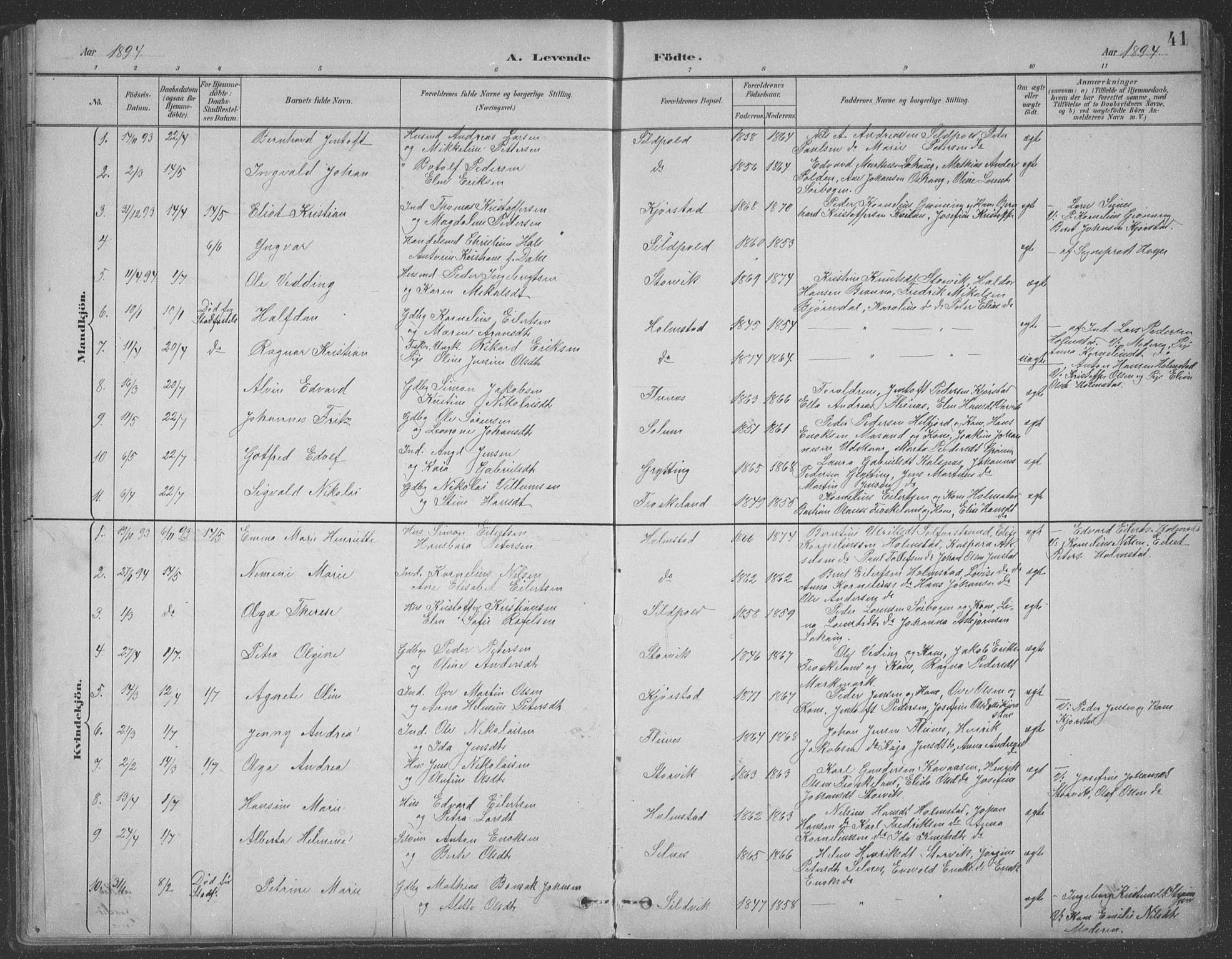 Ministerialprotokoller, klokkerbøker og fødselsregistre - Nordland, SAT/A-1459/890/L1290: Parish register (copy) no. 890C01, 1882-1911, p. 41