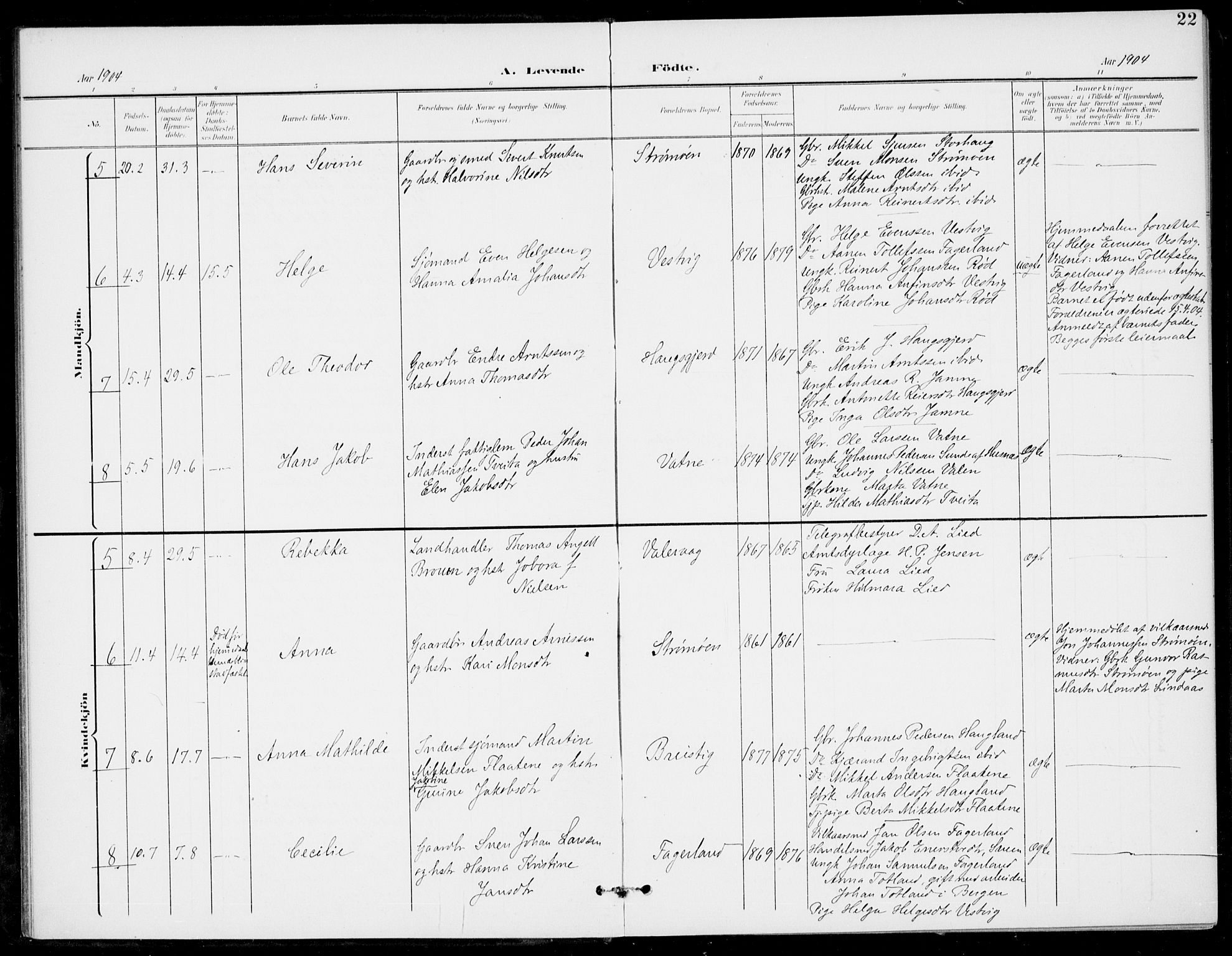 Sveio Sokneprestembete, SAB/A-78501/H/Haa: Parish register (official) no. C 3, 1899-1916, p. 22