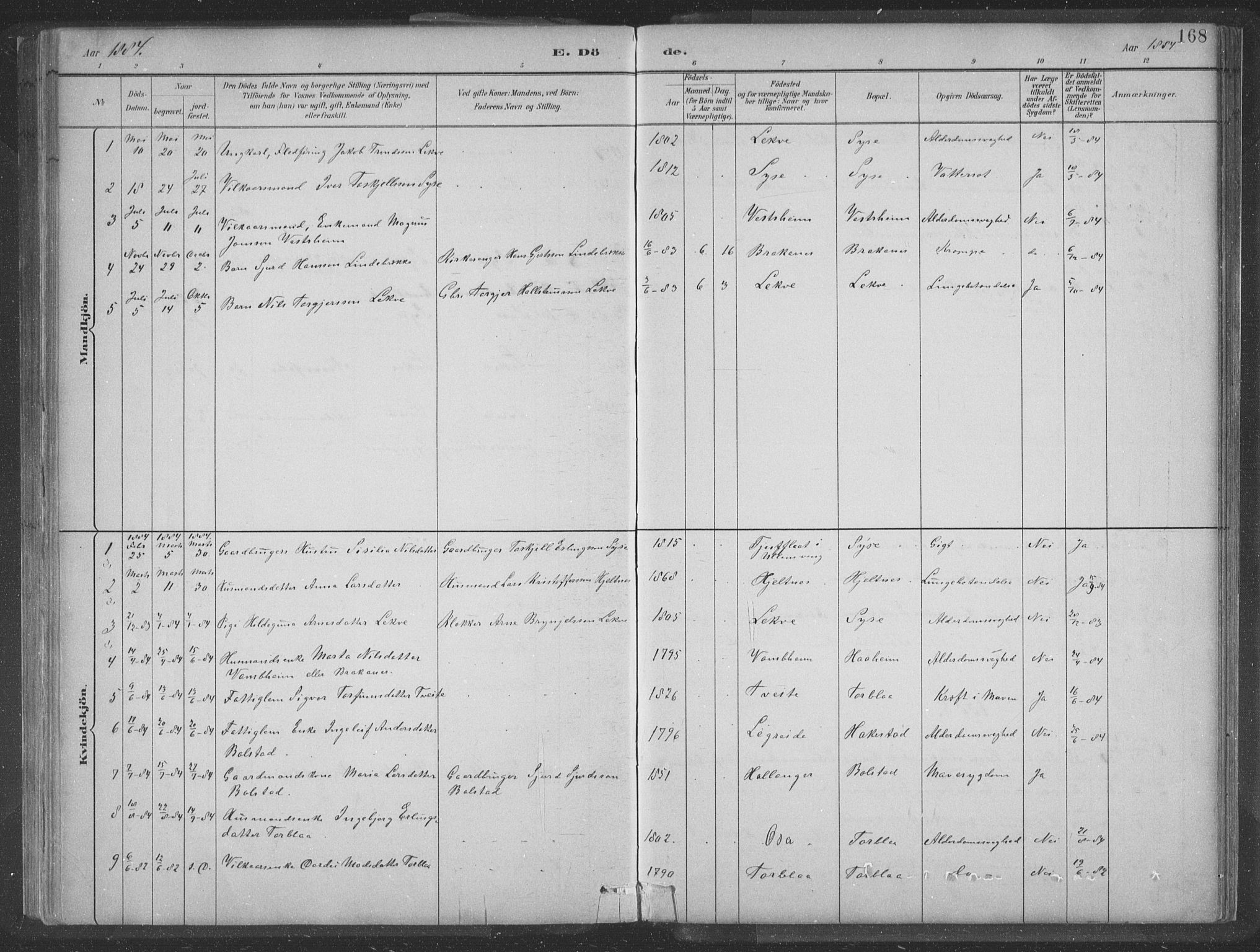 Ulvik sokneprestembete, SAB/A-78801/H/Hab: Parish register (copy) no. A 3, 1883-1908, p. 168