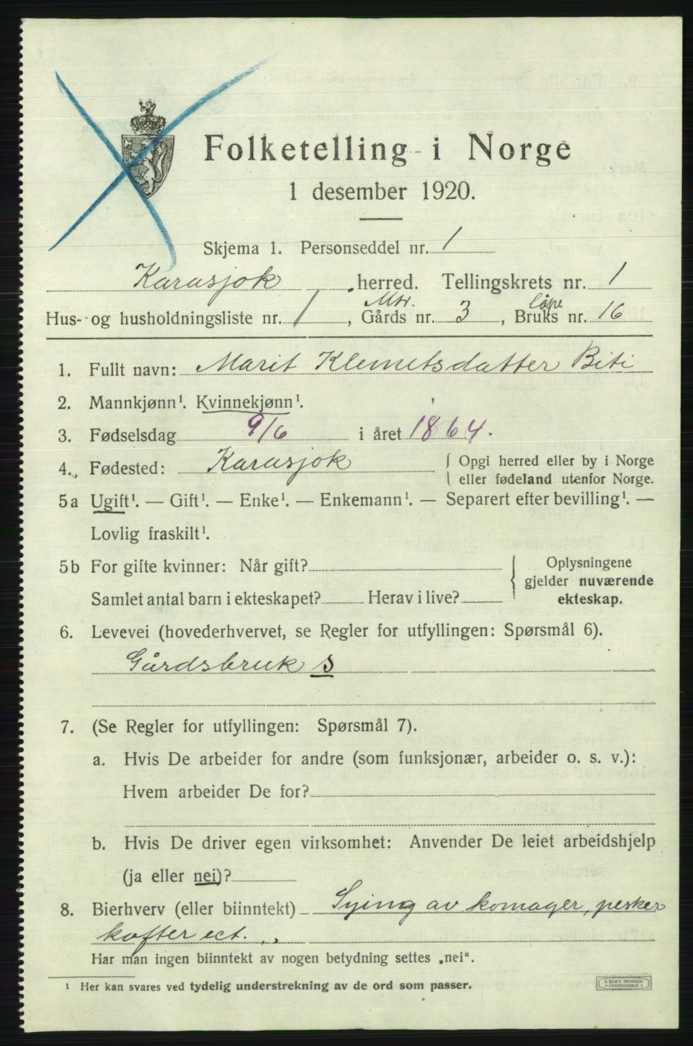 SATØ, 1920 census for Karasjok, 1920, p. 372