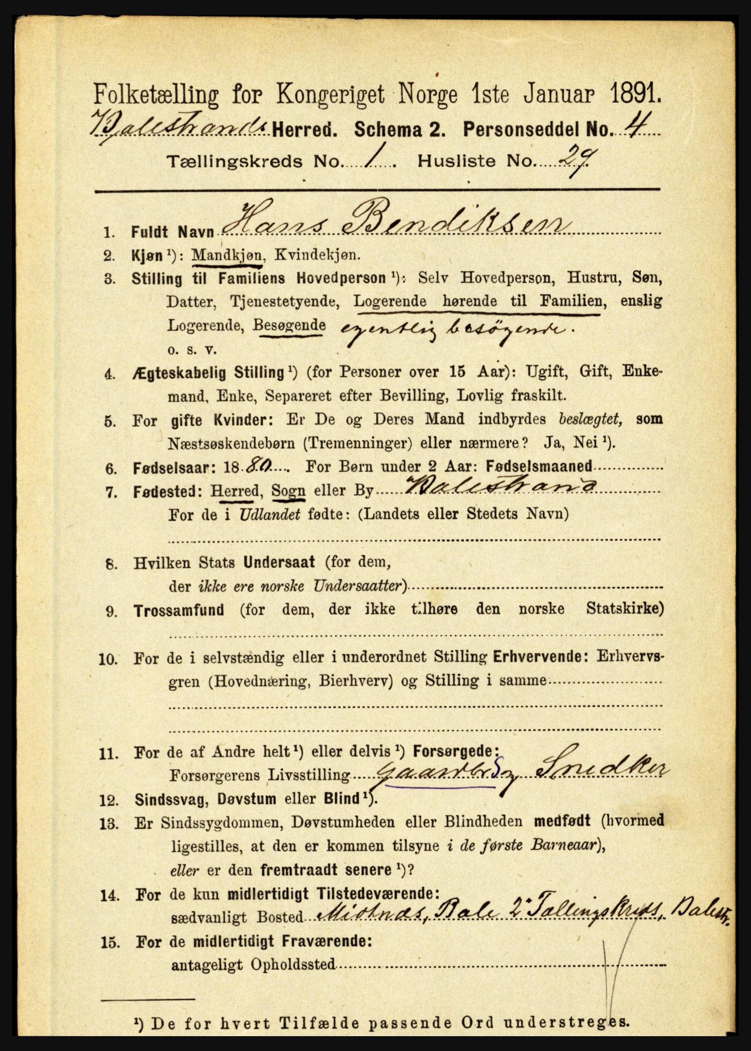 RA, 1891 census for 1418 Balestrand, 1891, p. 219