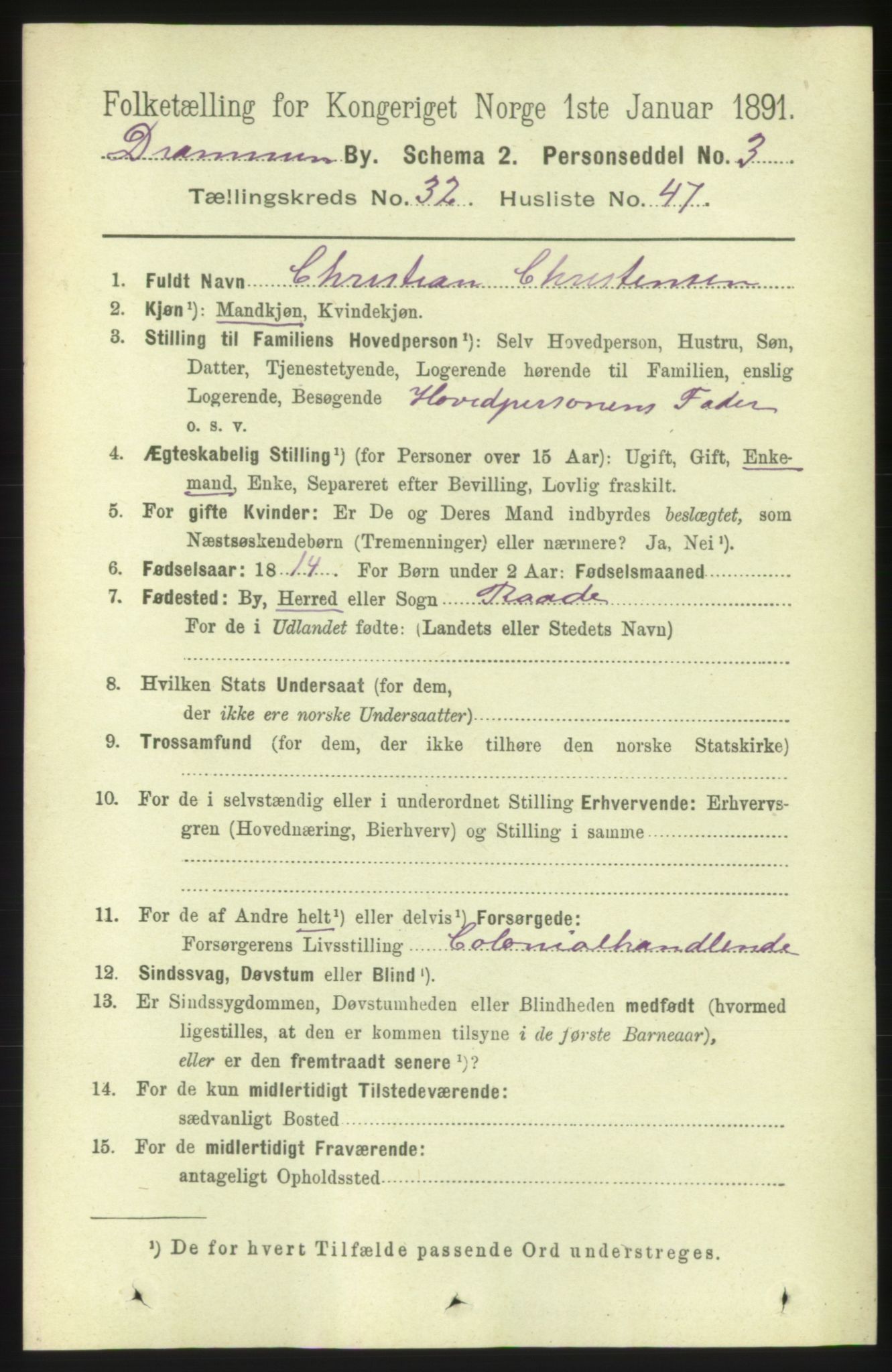 RA, 1891 census for 0602 Drammen, 1891, p. 19951