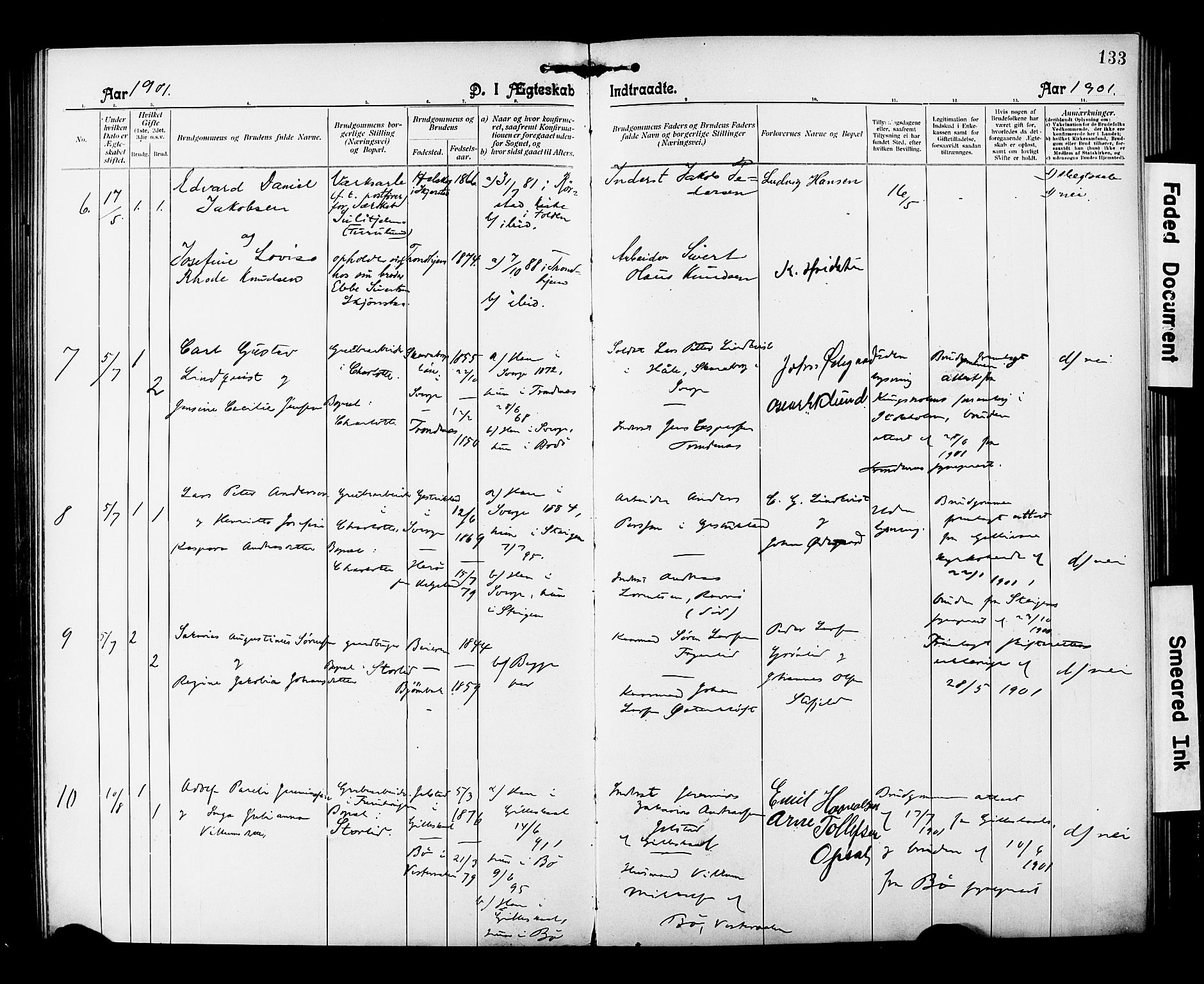 Ministerialprotokoller, klokkerbøker og fødselsregistre - Nordland, SAT/A-1459/850/L0709: Parish register (official) no. 850A01, 1899-1909, p. 133