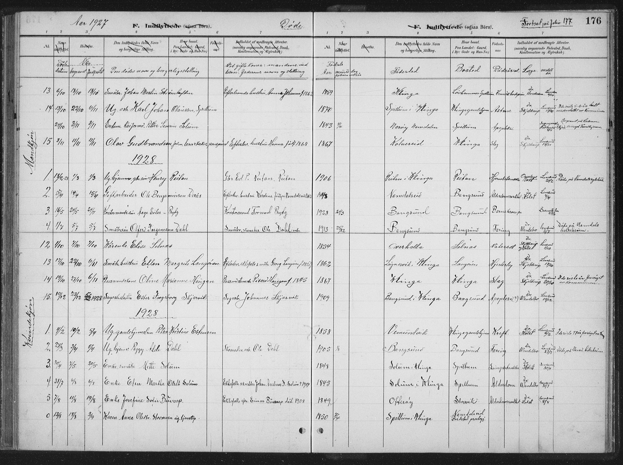 Ministerialprotokoller, klokkerbøker og fødselsregistre - Nord-Trøndelag, AV/SAT-A-1458/770/L0591: Parish register (copy) no. 770C02, 1902-1940, p. 176