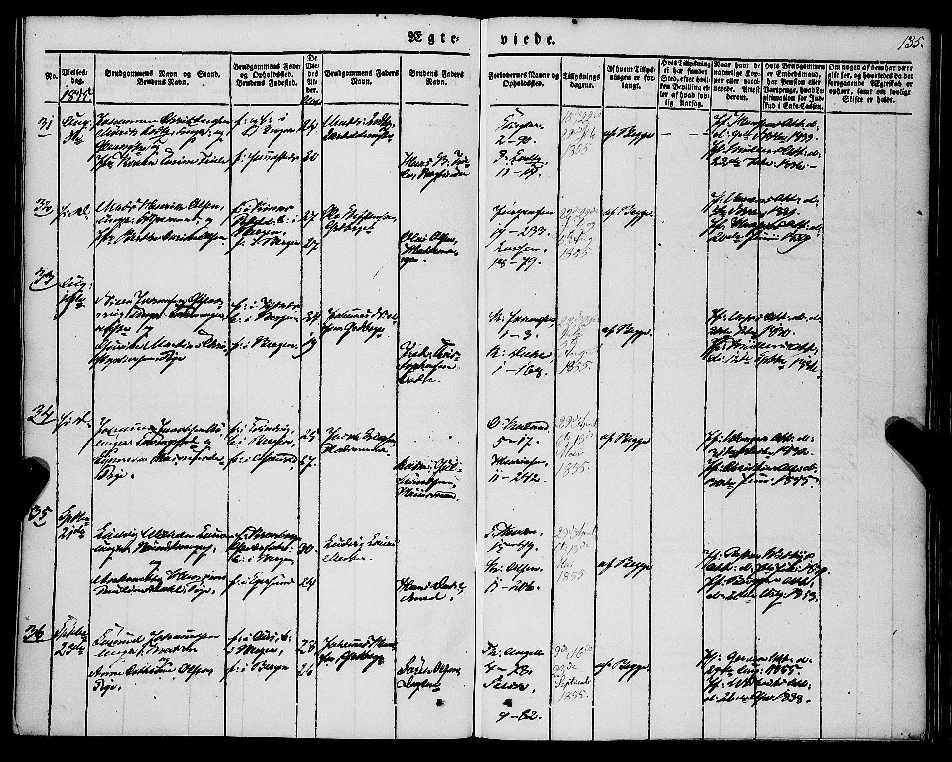 Nykirken Sokneprestembete, AV/SAB-A-77101/H/Haa/L0031: Parish register (official) no. D 1, 1834-1861, p. 135