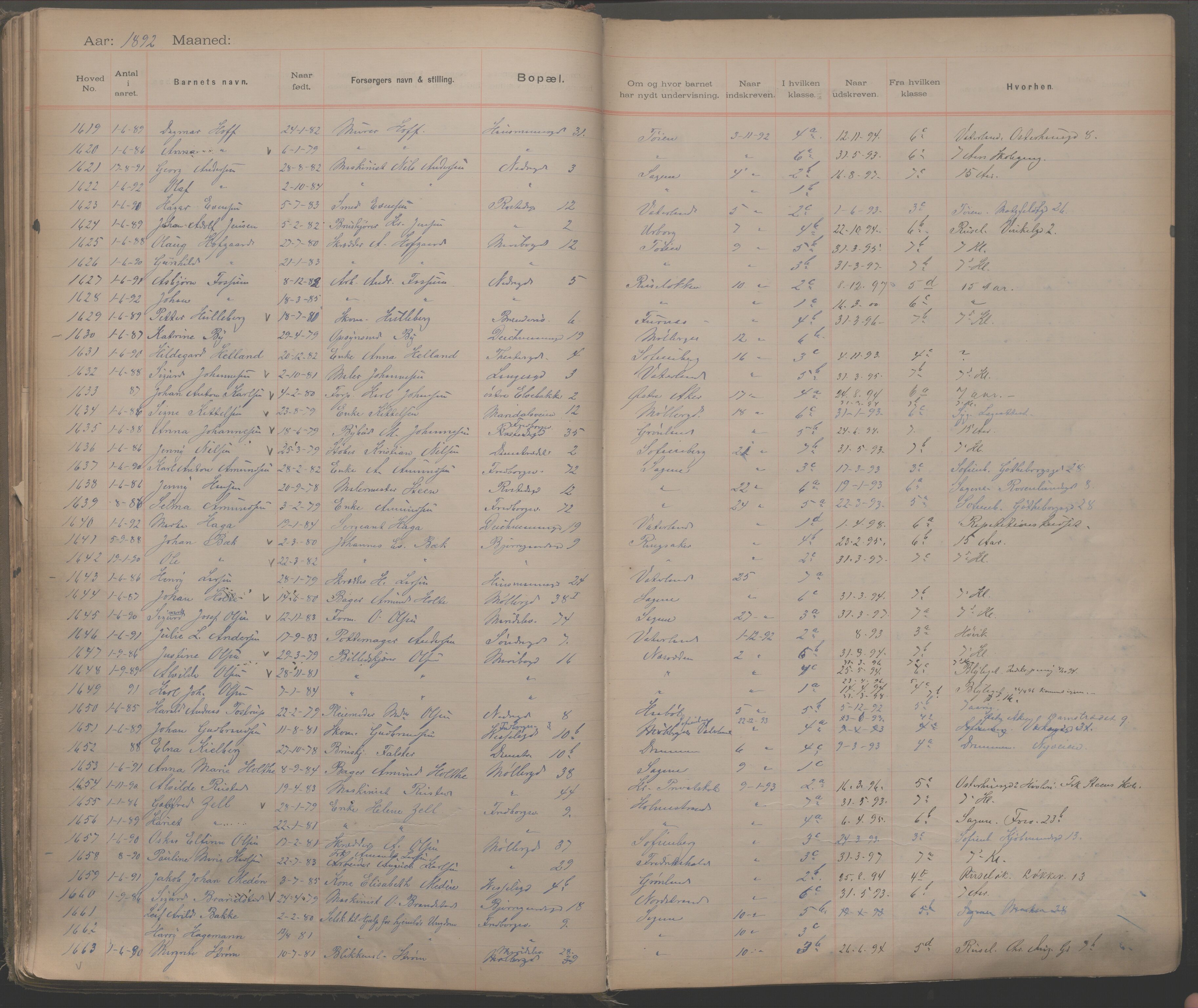 Møllergata skole, OBA/A-20129/F/Fa/L0001: Ut-/innskrivningsprotokoll, 1889-1907, p. 42