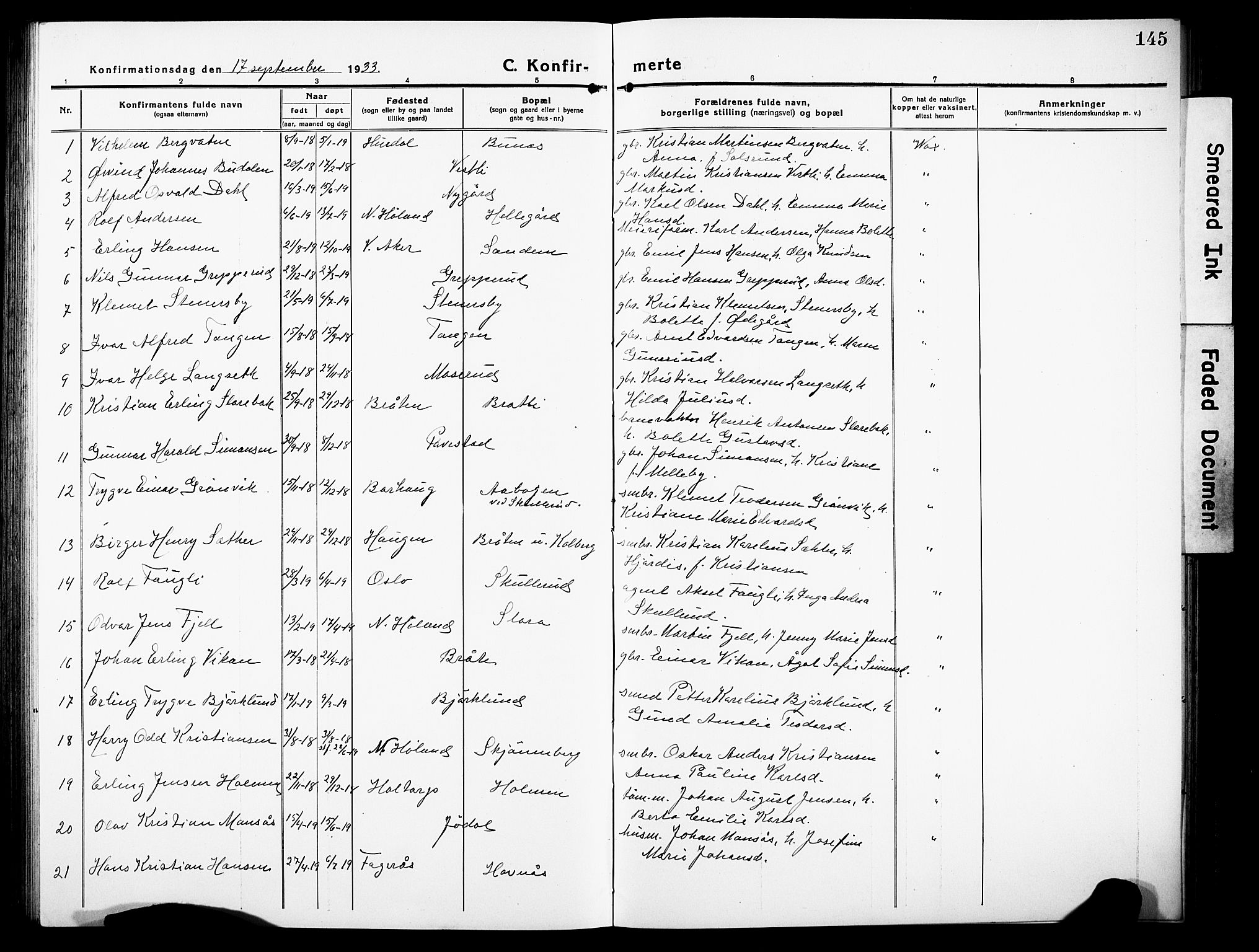 Høland prestekontor Kirkebøker, SAO/A-10346a/G/Gb/L0002: Parish register (copy) no. II 2, 1915-1933, p. 145