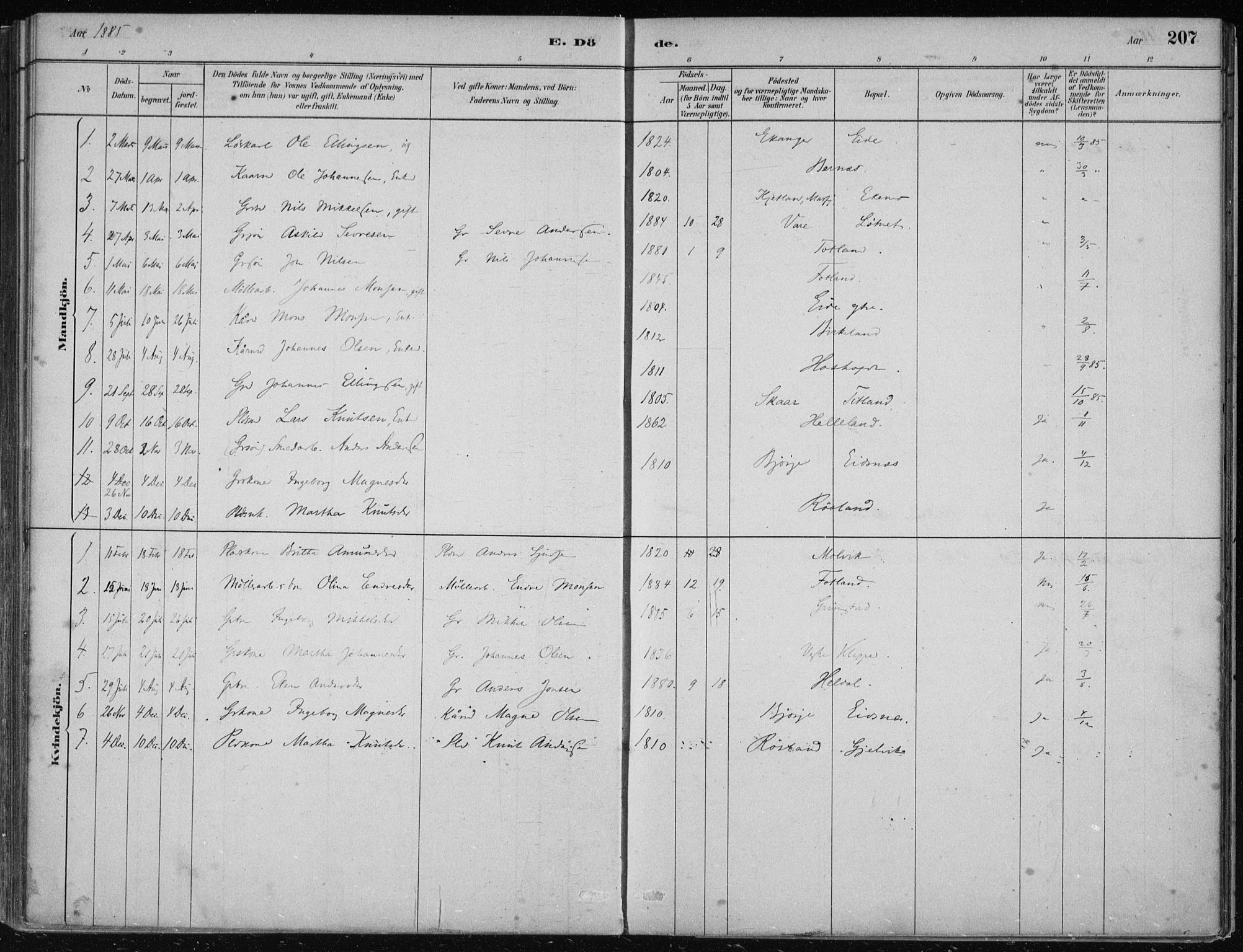 Hosanger sokneprestembete, AV/SAB-A-75801/H/Haa: Parish register (official) no. B  1, 1880-1896, p. 207