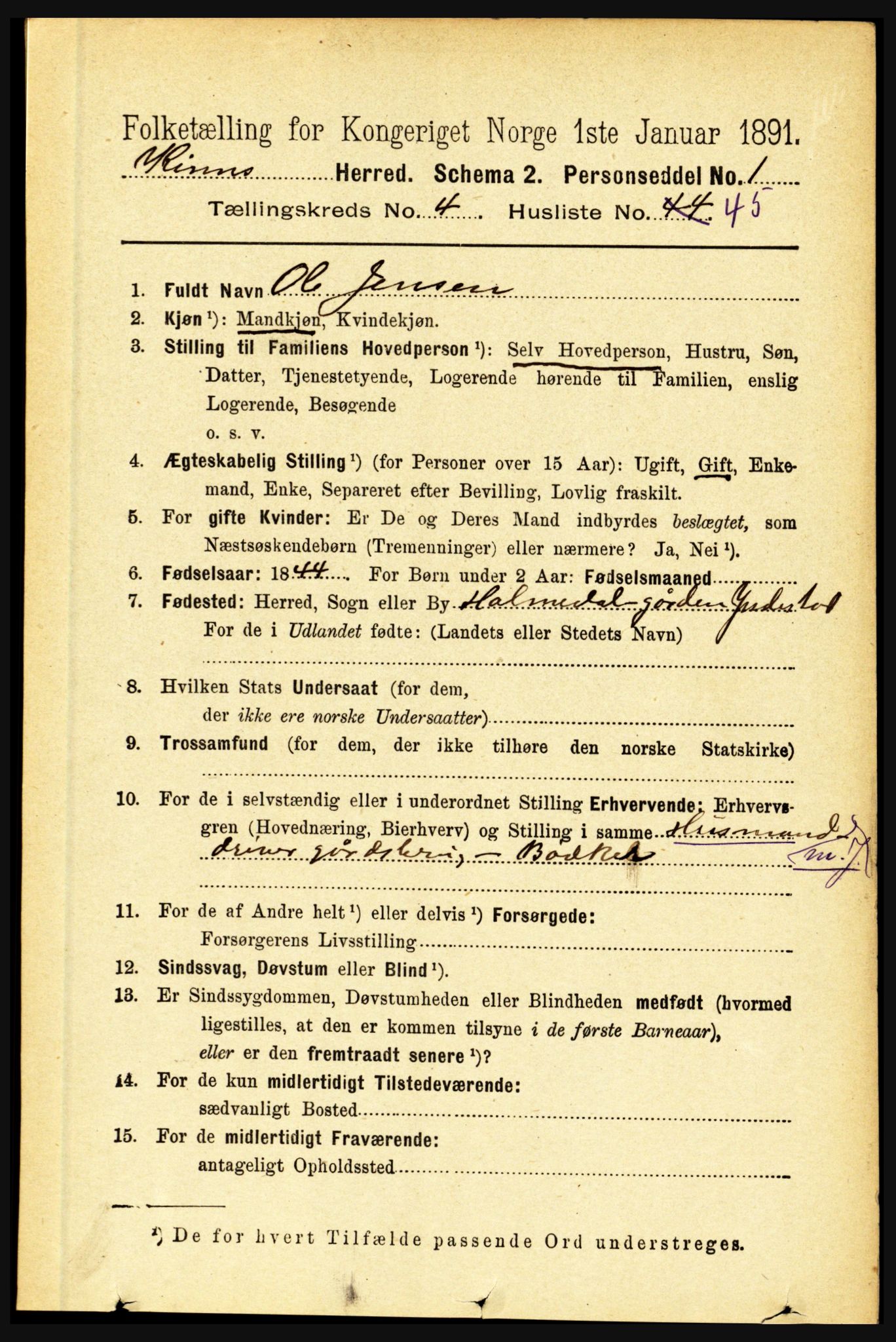 RA, 1891 census for 1437 Kinn, 1891, p. 1591