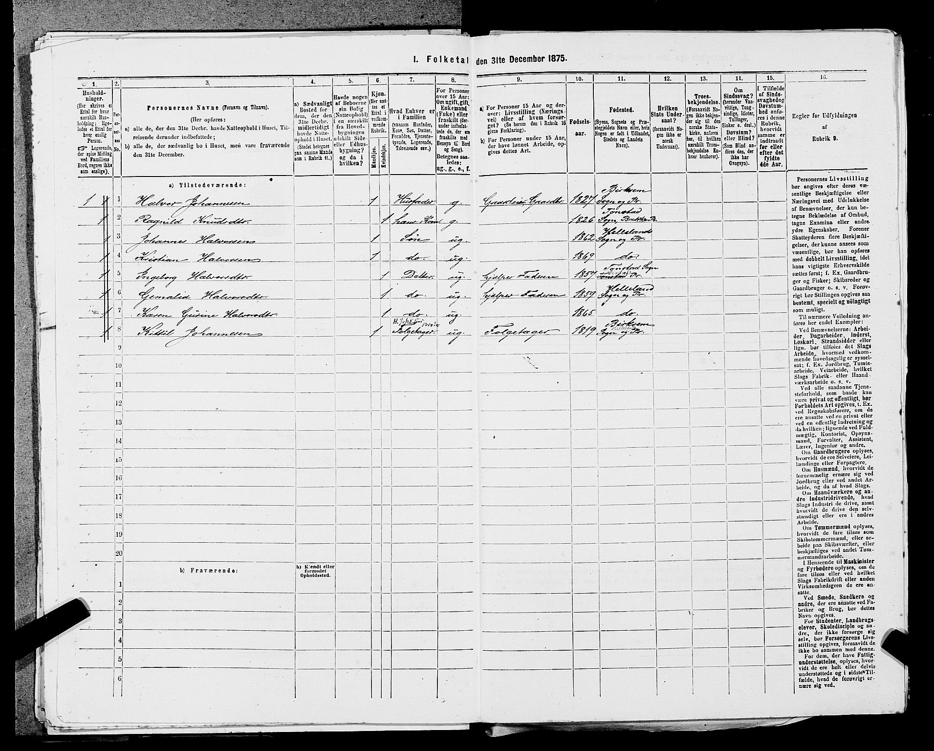 SAST, 1875 census for 1115P Helleland, 1875, p. 337