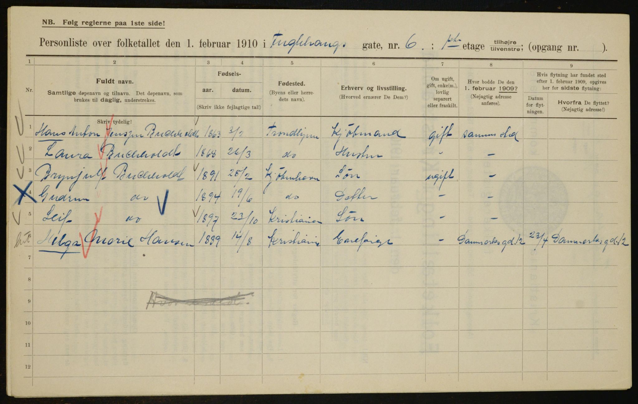 OBA, Municipal Census 1910 for Kristiania, 1910, p. 26990