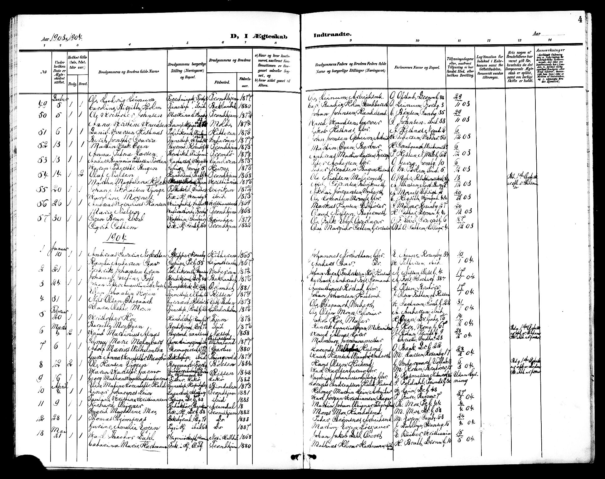 Ministerialprotokoller, klokkerbøker og fødselsregistre - Sør-Trøndelag, SAT/A-1456/602/L0145: Parish register (copy) no. 602C13, 1902-1919, p. 4