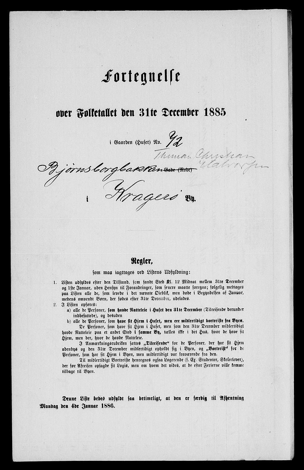 SAKO, 1885 census for 0801 Kragerø, 1885, p. 1026