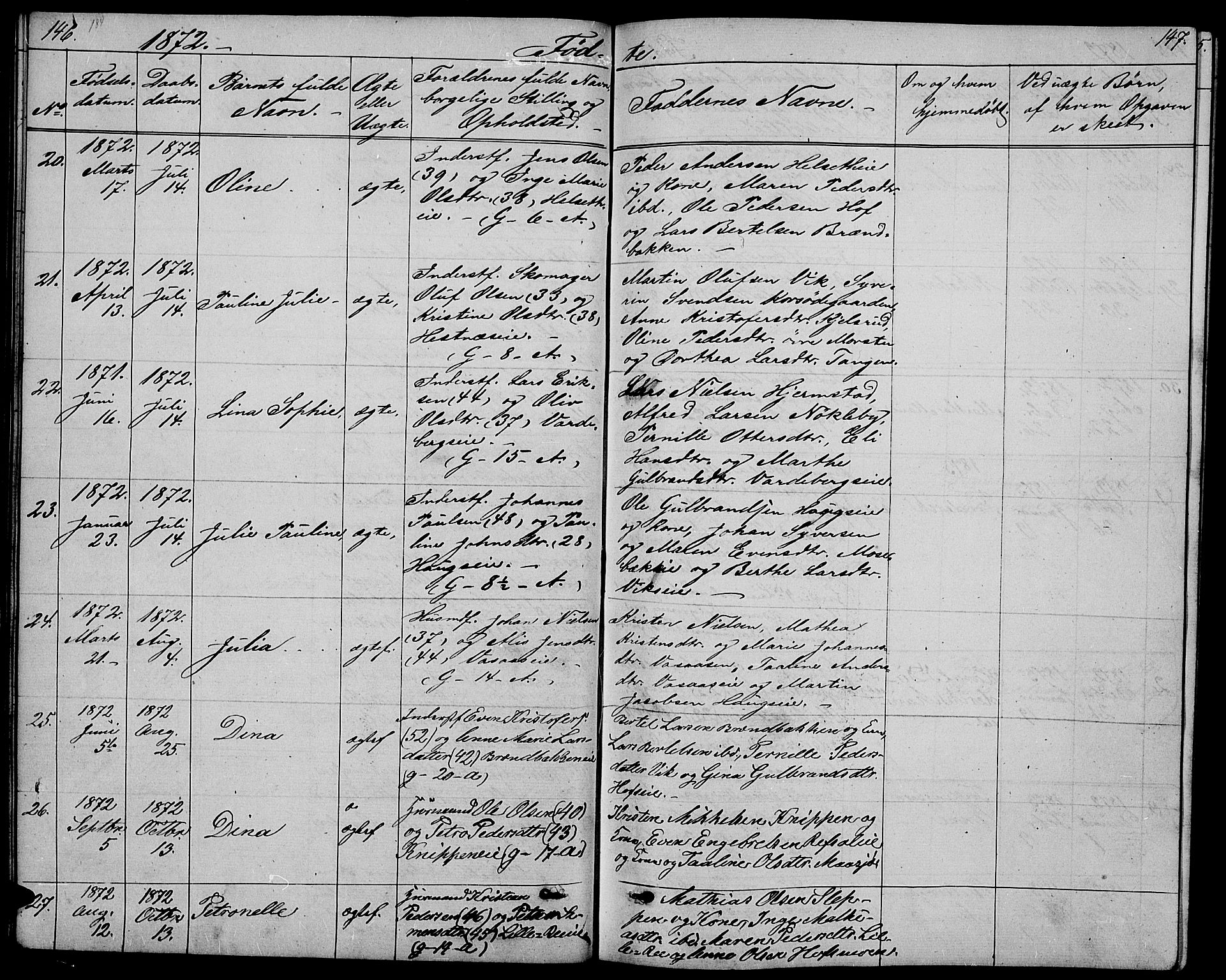 Stange prestekontor, SAH/PREST-002/L/L0005: Parish register (copy) no. 5, 1861-1881, p. 146-147