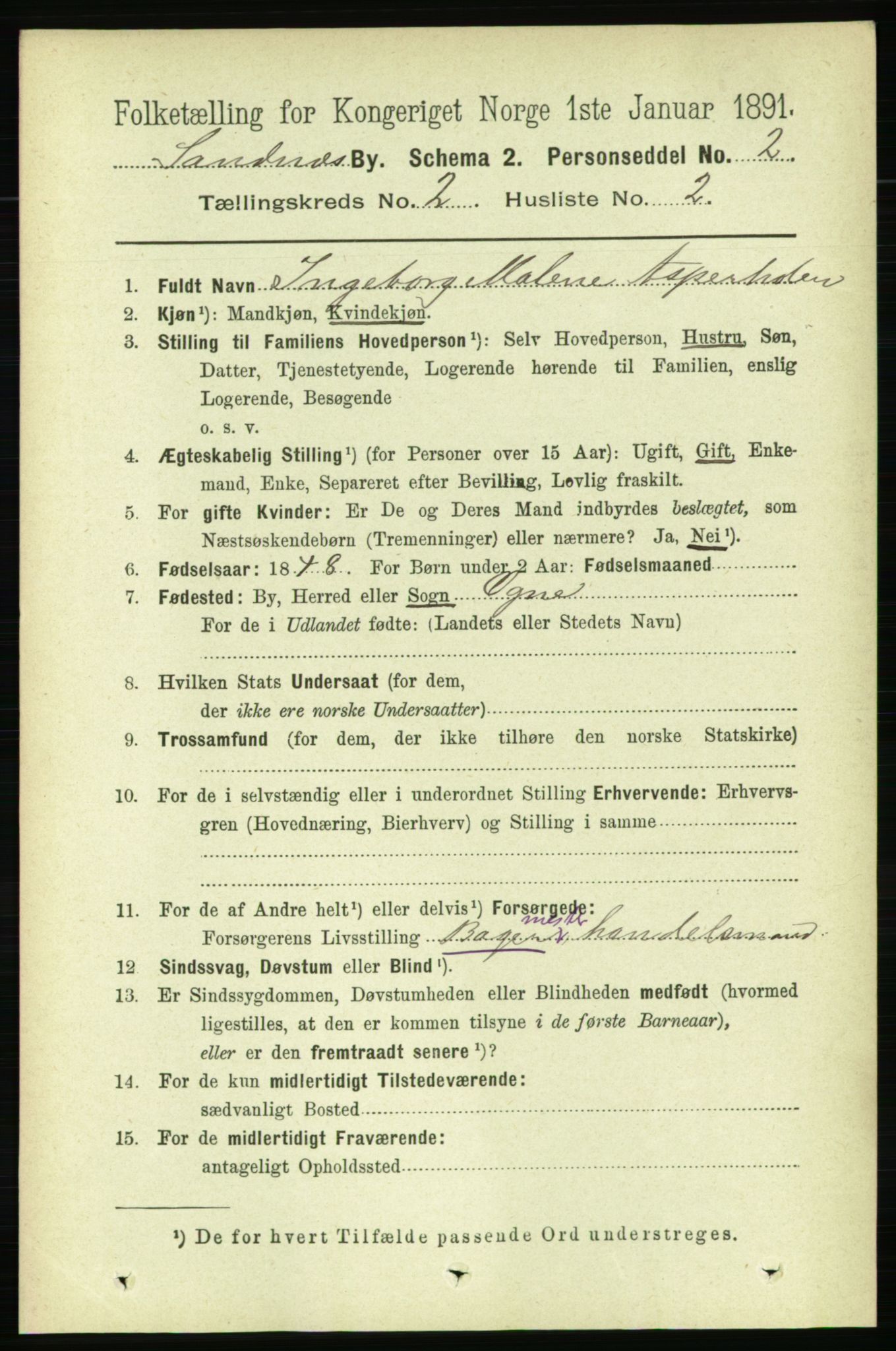 RA, 1891 census for 1102 Sandnes, 1891, p. 945