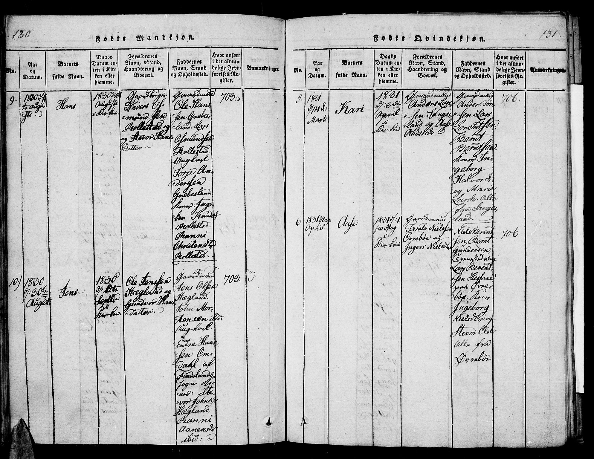 Vennesla sokneprestkontor, AV/SAK-1111-0045/Fa/Fac/L0003: Parish register (official) no. A 3, 1820-1834, p. 130-131