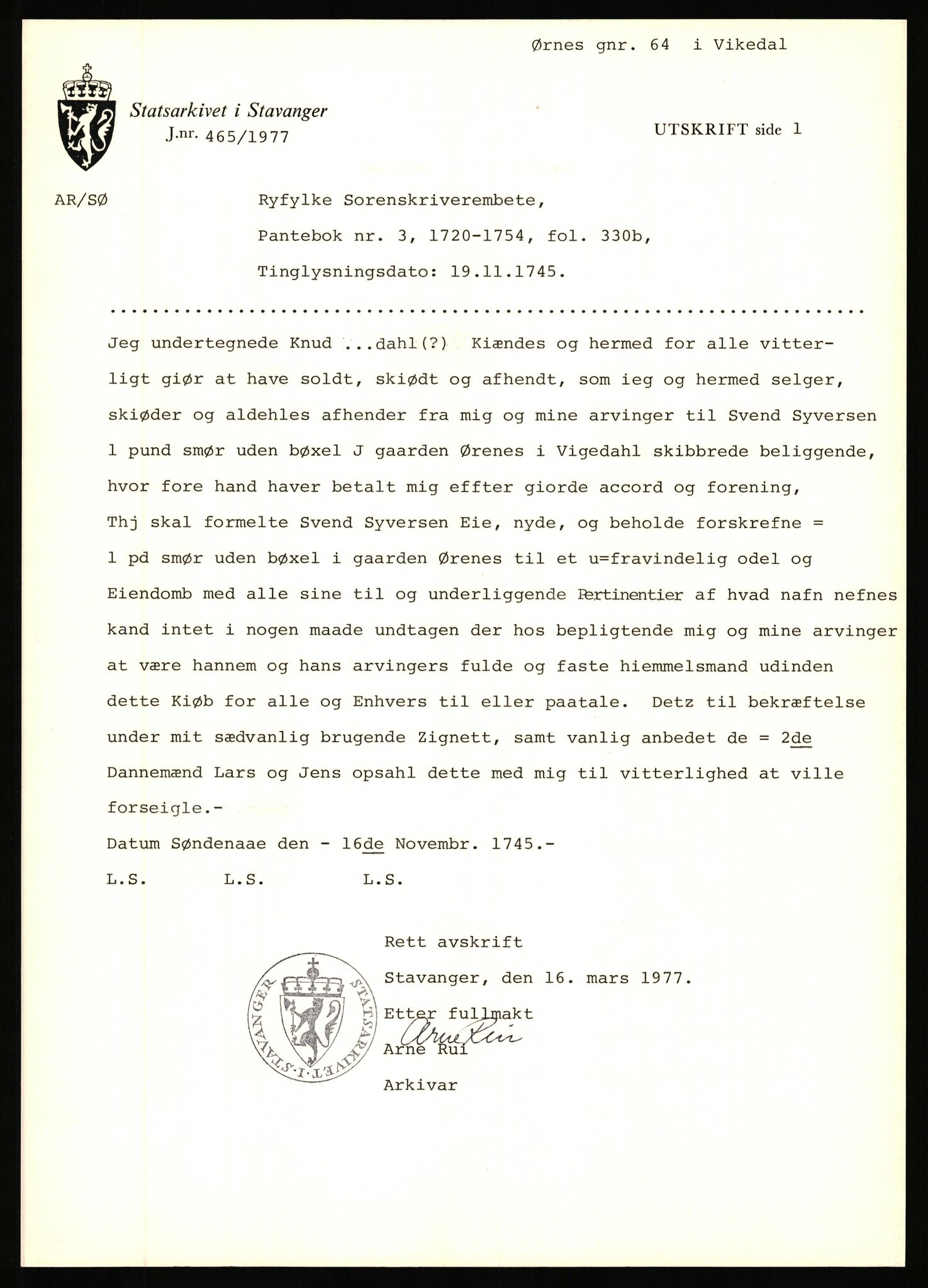 Statsarkivet i Stavanger, AV/SAST-A-101971/03/Y/Yj/L0098: Avskrifter sortert etter gårdsnavn: Øigrei - Østeinstad, 1750-1930, p. 289