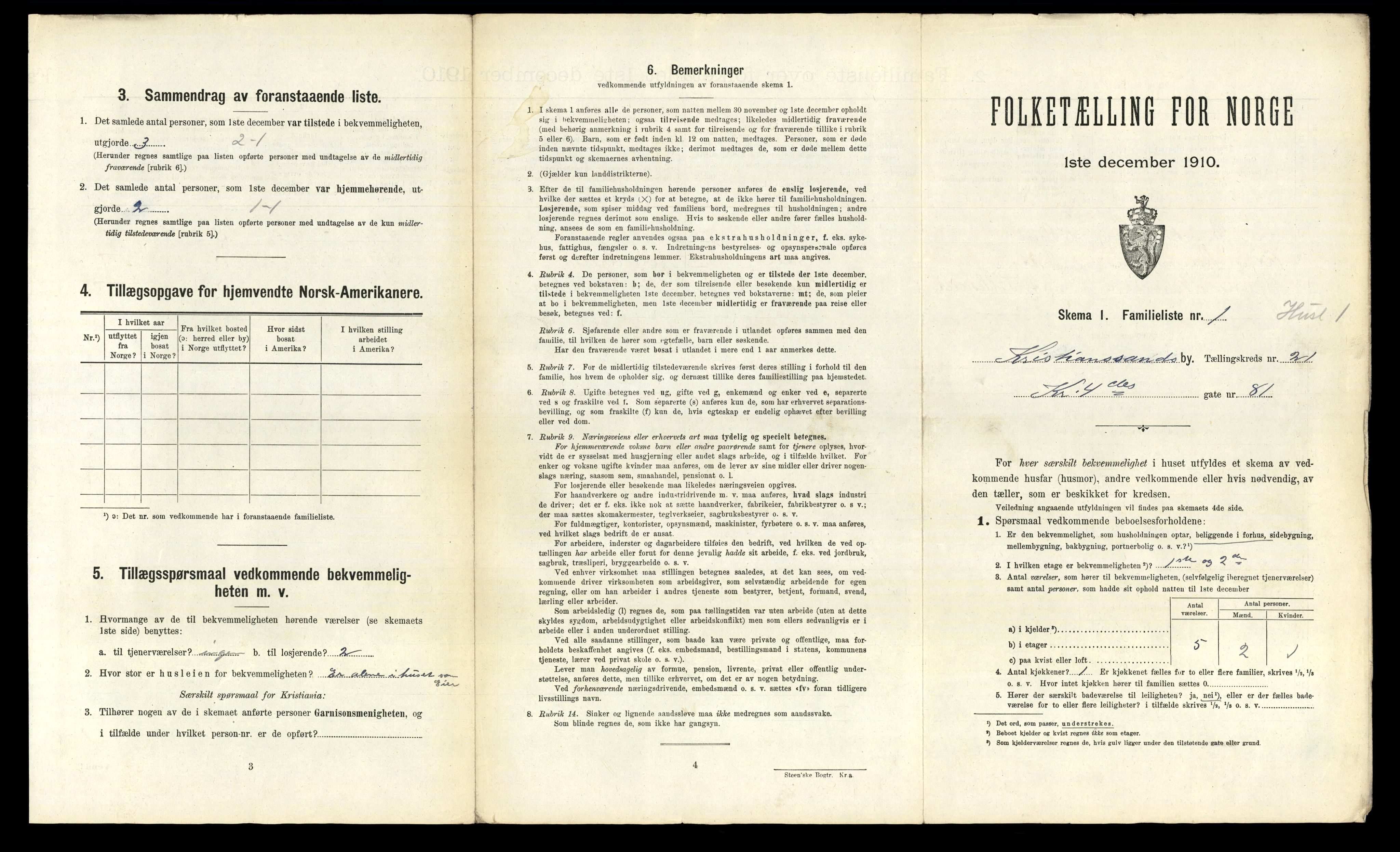 RA, 1910 census for Kristiansand, 1910, p. 5282