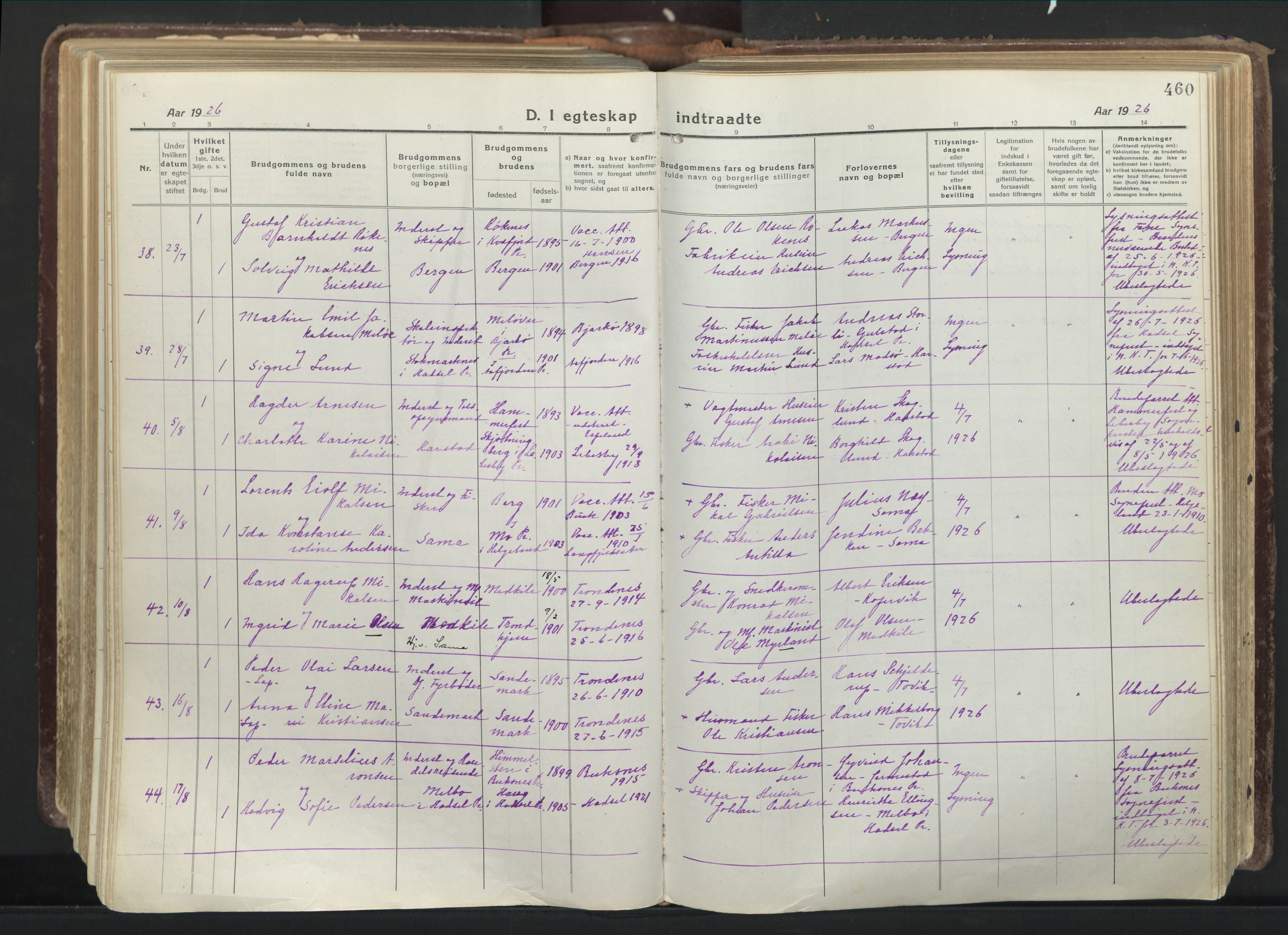 Trondenes sokneprestkontor, AV/SATØ-S-1319/H/Ha/L0019kirke: Parish register (official) no. 19, 1919-1928, p. 460