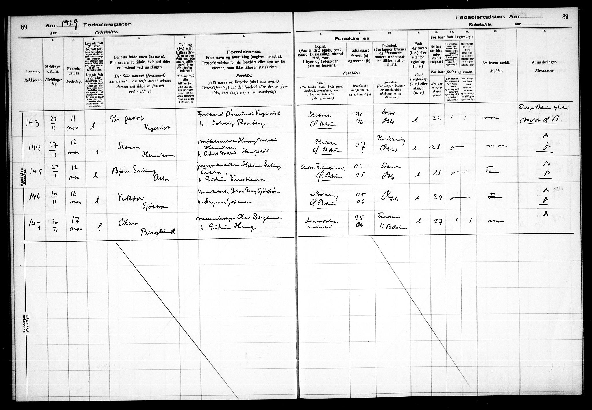 Vestre Bærum prestekontor Kirkebøker, AV/SAO-A-10209a/J/L0002: Birth register no. 2, 1927-1933, p. 89