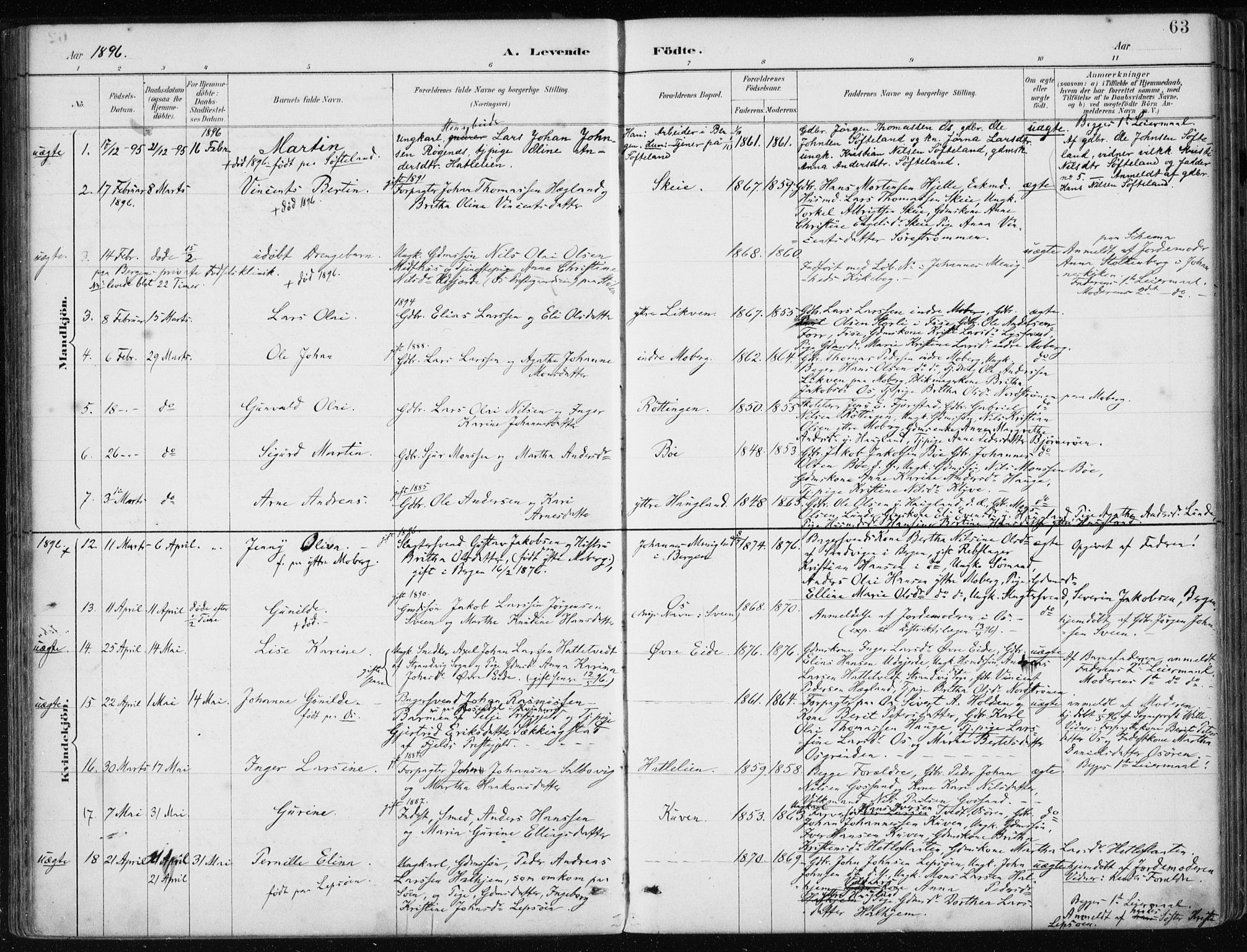 Os sokneprestembete, SAB/A-99929: Parish register (official) no. B 1, 1885-1902, p. 63