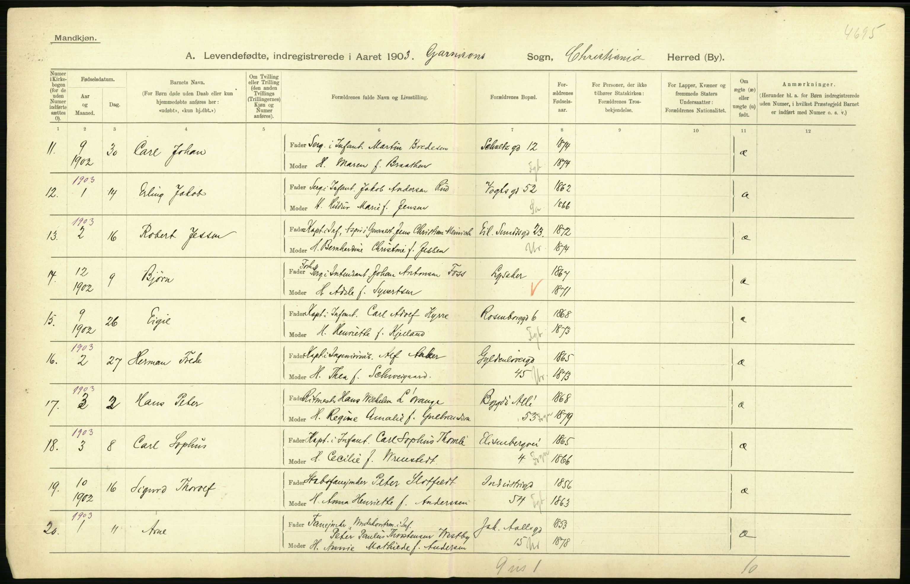 Statistisk sentralbyrå, Sosiodemografiske emner, Befolkning, AV/RA-S-2228/D/Df/Dfa/Dfaa/L0003: Kristiania: Fødte, 1903, p. 382