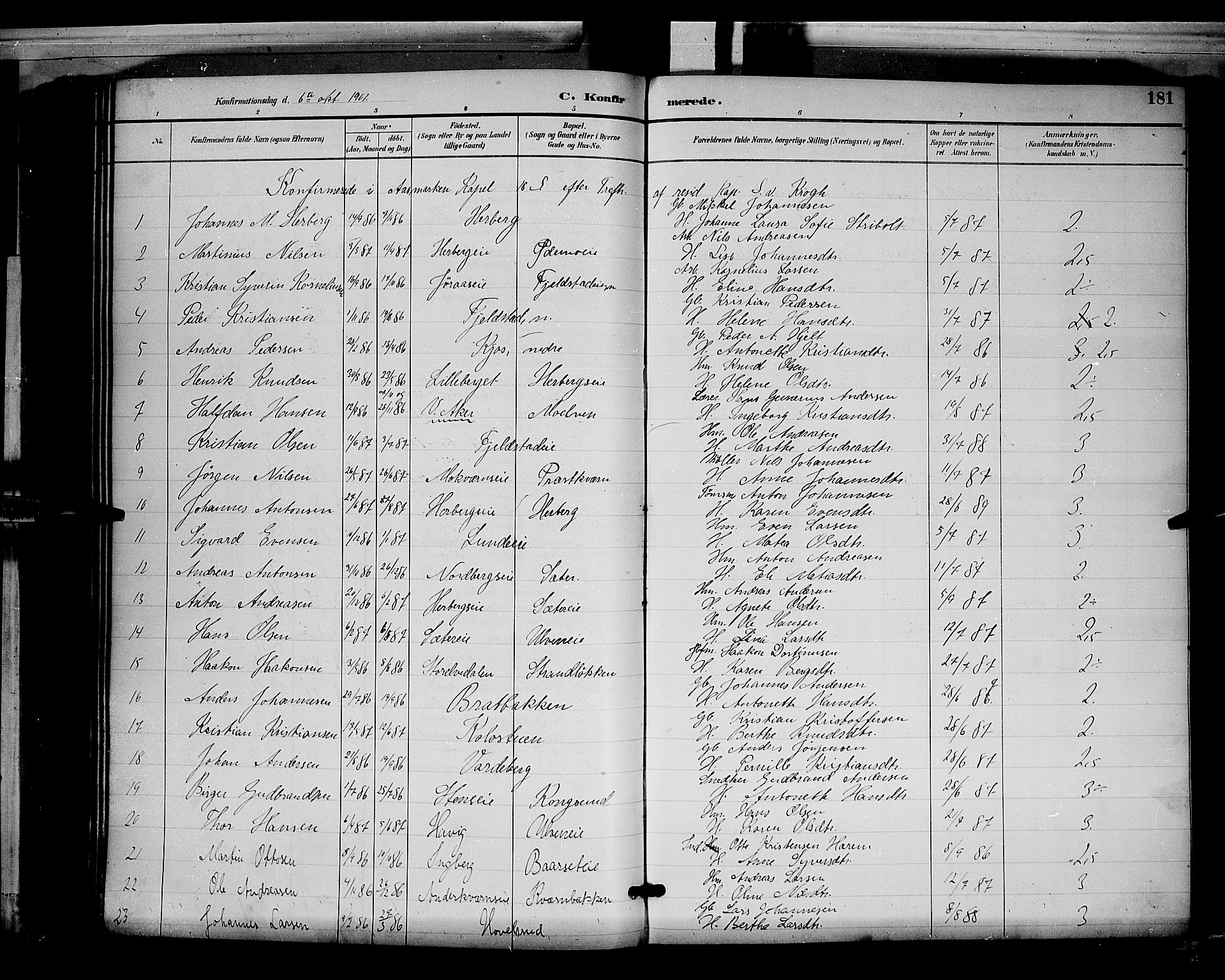 Ringsaker prestekontor, AV/SAH-PREST-014/L/La/L0012: Parish register (copy) no. 12, 1891-1902, p. 181