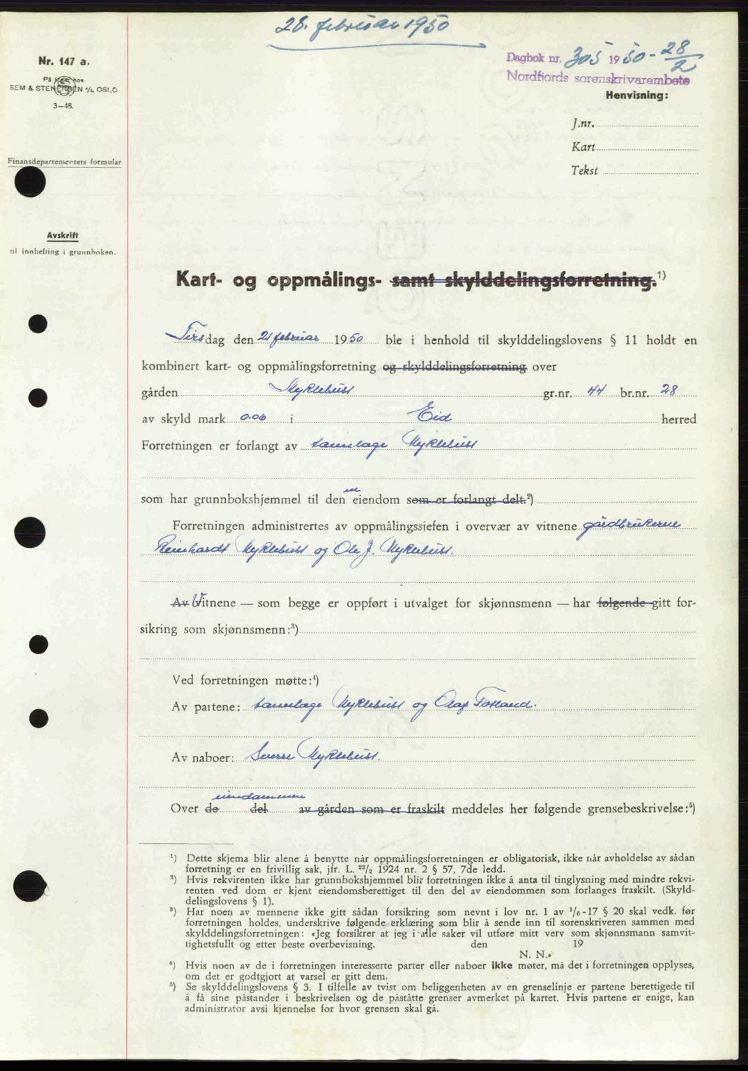 Nordfjord sorenskriveri, SAB/A-2801/02/02b/02bj/L0016a: Mortgage book no. A16 I, 1949-1950, Diary no: : 305/1950