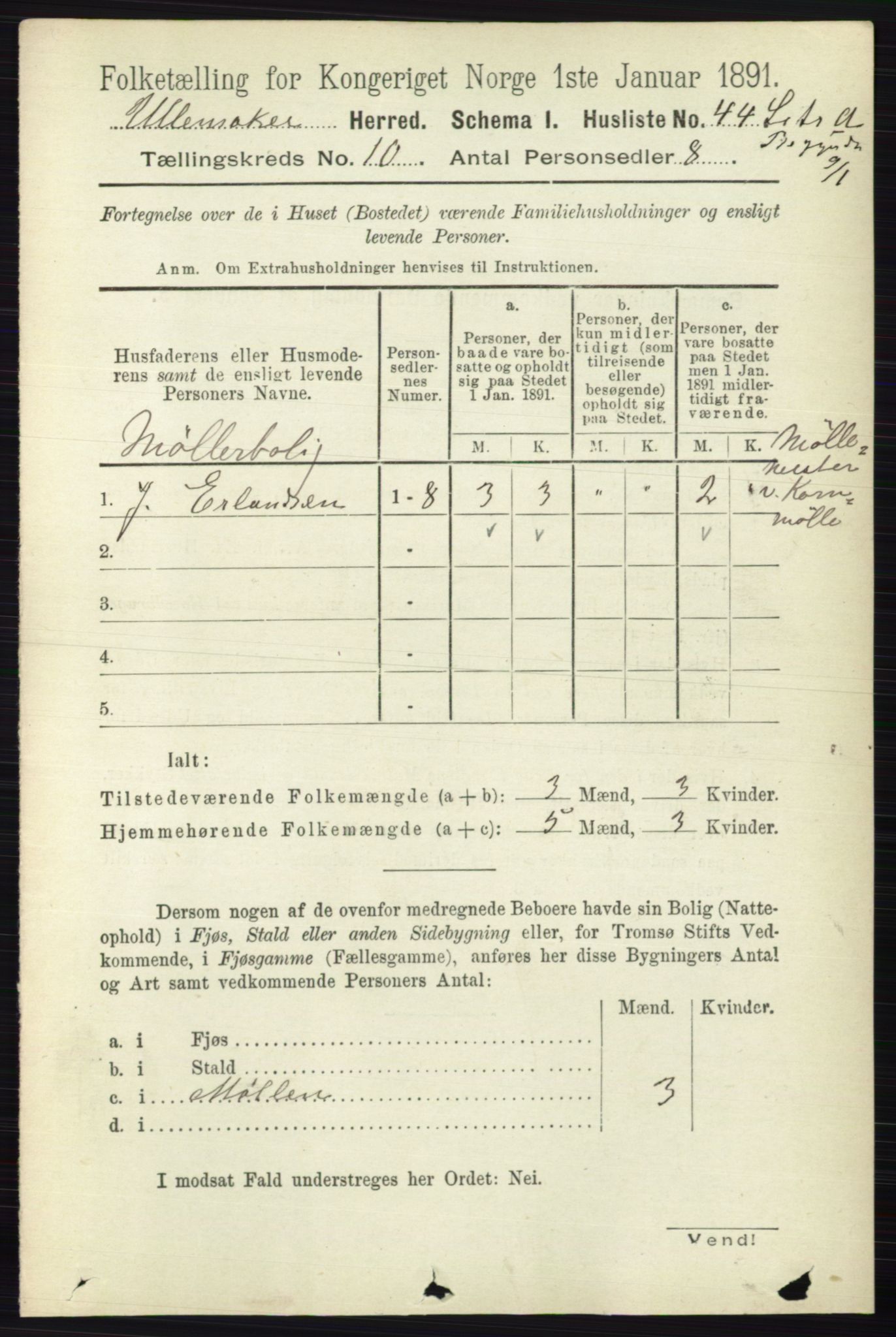 RA, 1891 census for 0235 Ullensaker, 1891, p. 4492