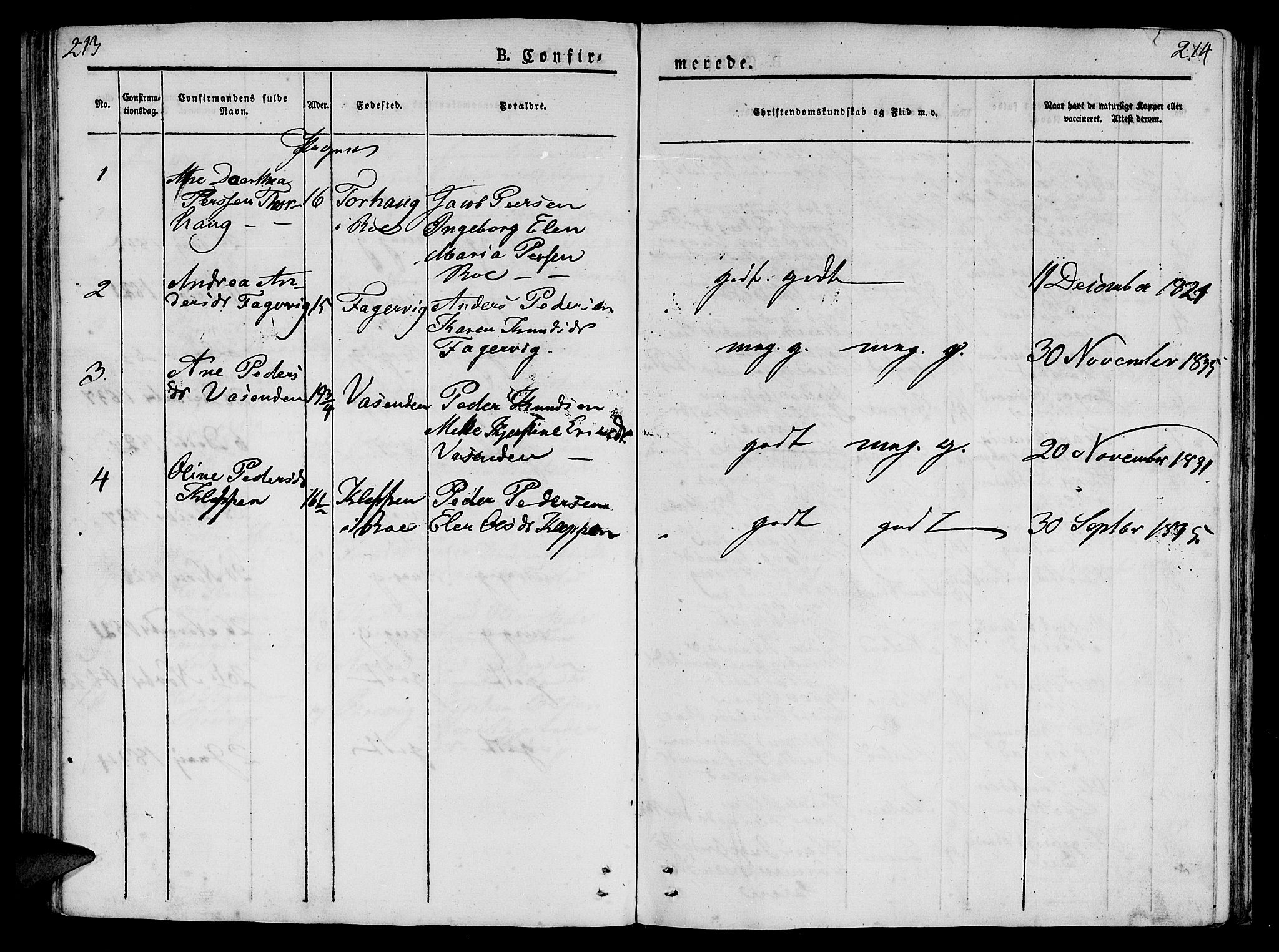 Ministerialprotokoller, klokkerbøker og fødselsregistre - Møre og Romsdal, AV/SAT-A-1454/566/L0765: Parish register (official) no. 566A04, 1829-1841, p. 213-214