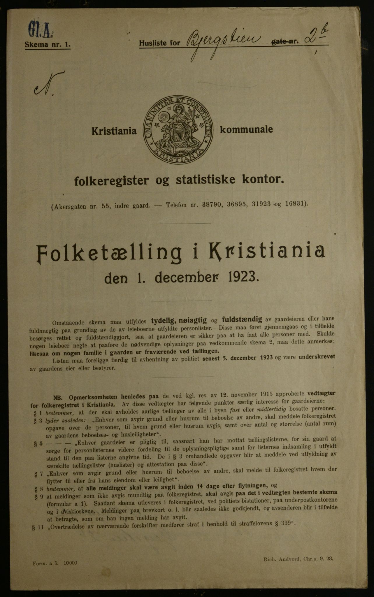 OBA, Municipal Census 1923 for Kristiania, 1923, p. 5243